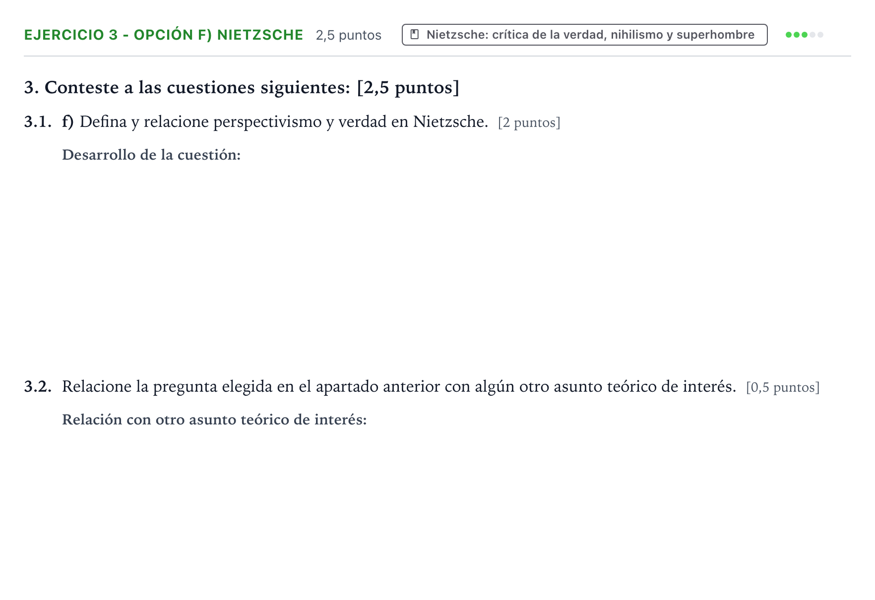 Enunciado: Ejercicio 3 - Opción f) Nietzsche · Historia de la Filosofía PAU Aragón Extraordinaria 2022