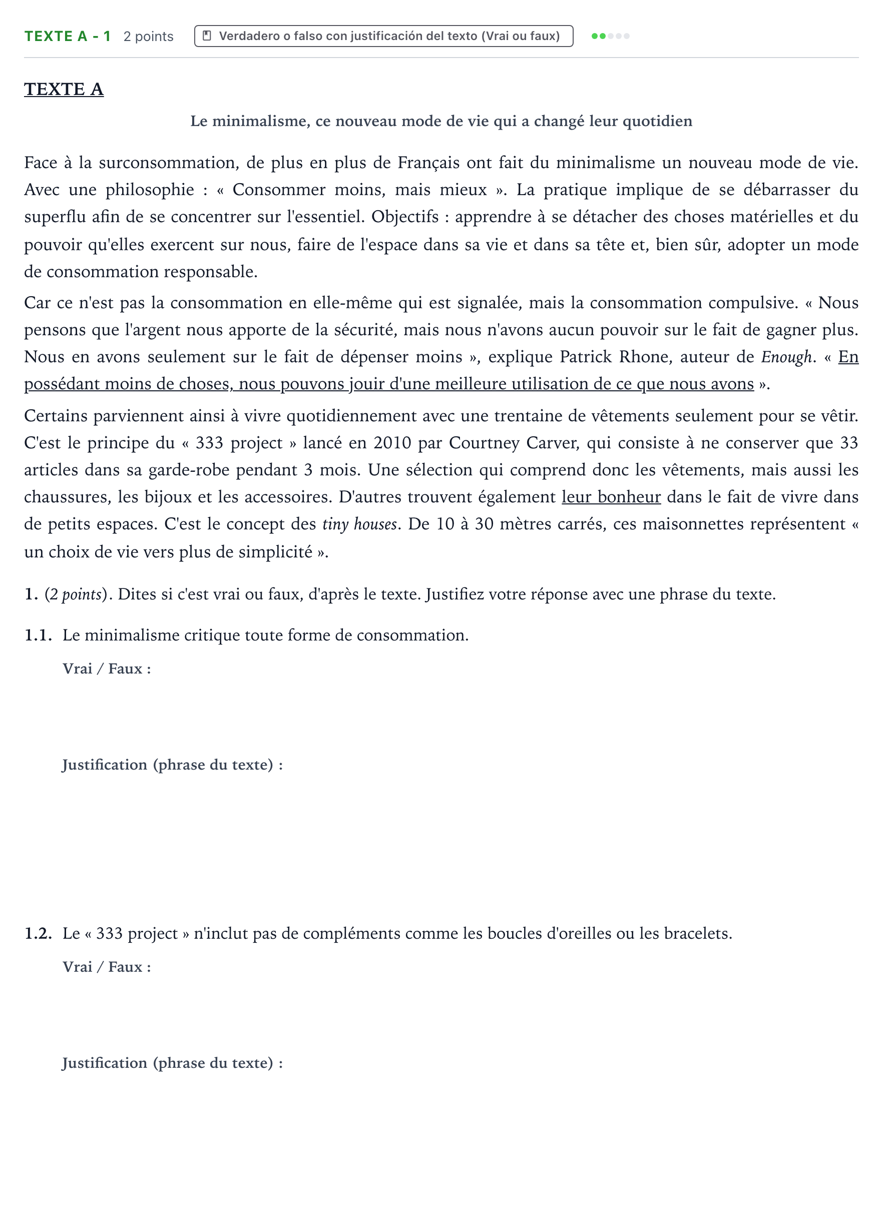 Enunciado: Ejercicio Texte A - 1 · Francés PAU Aragón Extraordinaria 2022