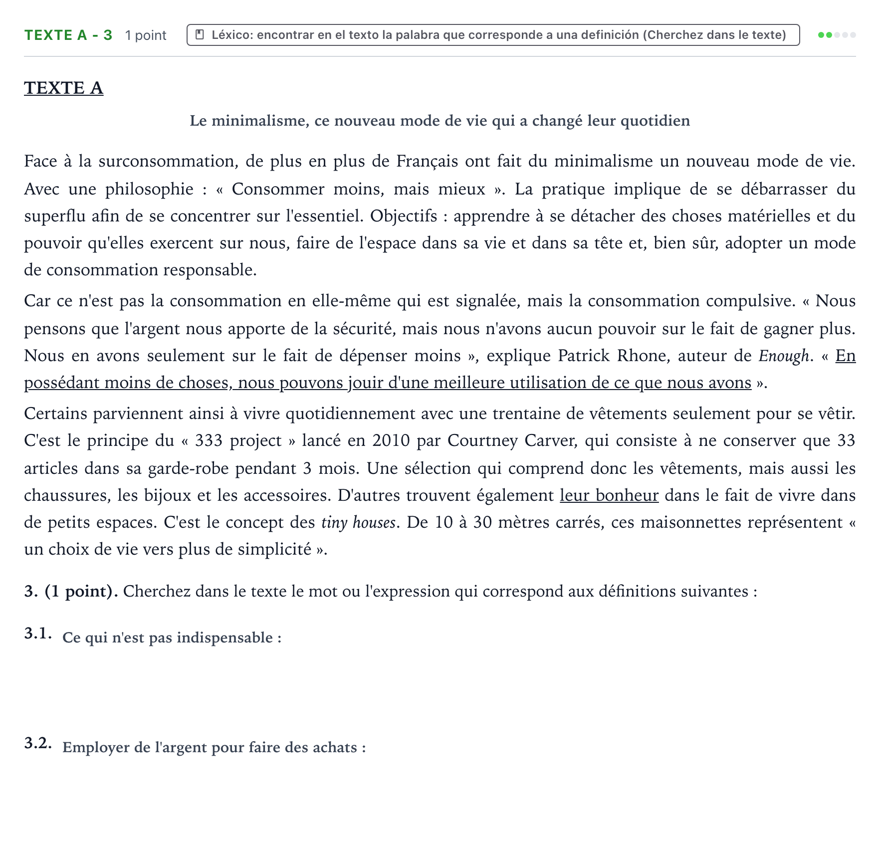 Enunciado: Ejercicio Texte A - 3 · Francés PAU Aragón Extraordinaria 2022