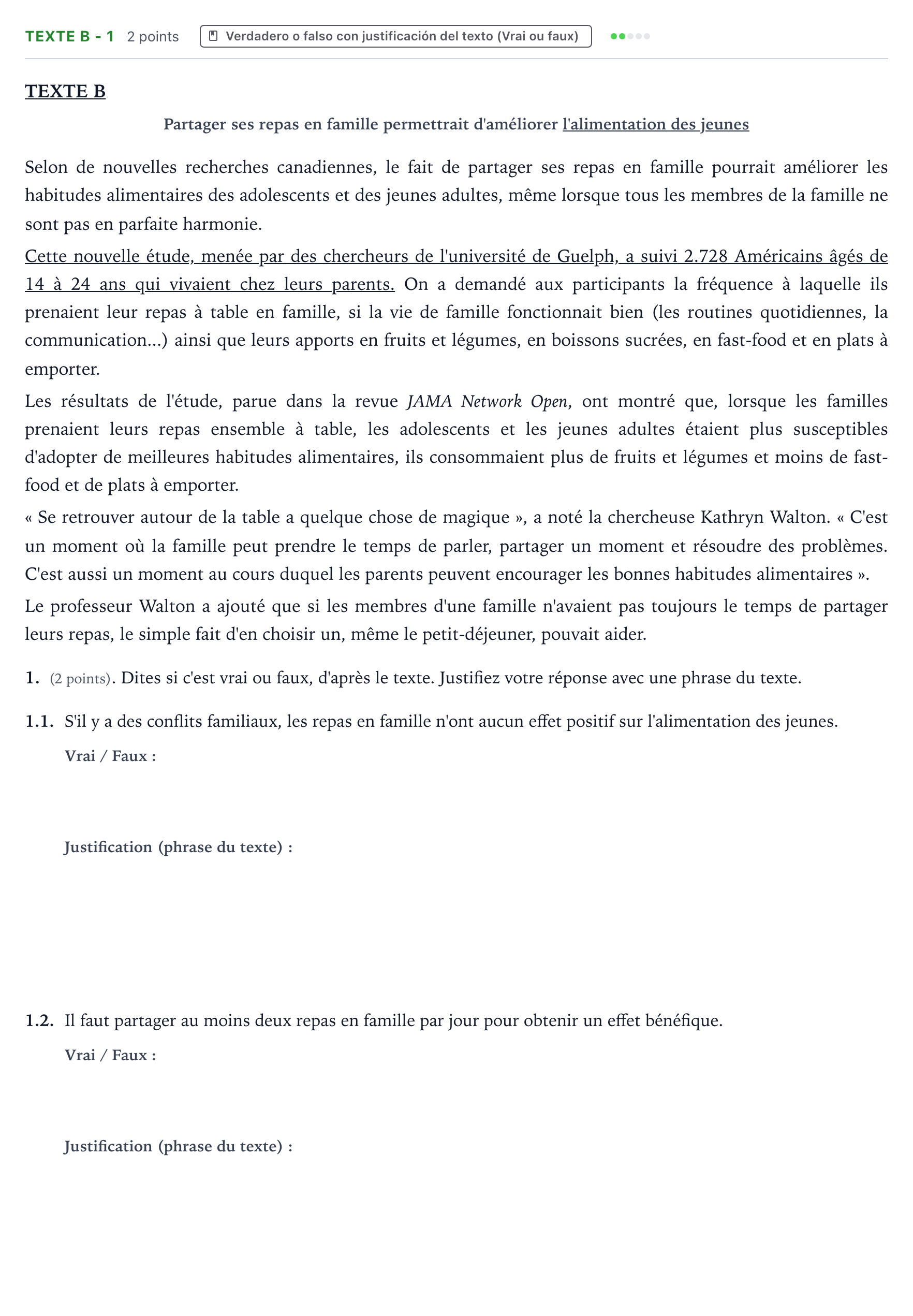 Enunciado: Ejercicio Texte B - 1 · Francés PAU Aragón Extraordinaria 2022