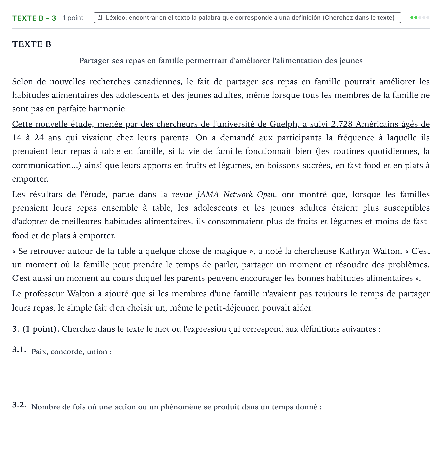 Enunciado: Ejercicio Texte B - 3 · Francés PAU Aragón Extraordinaria 2022