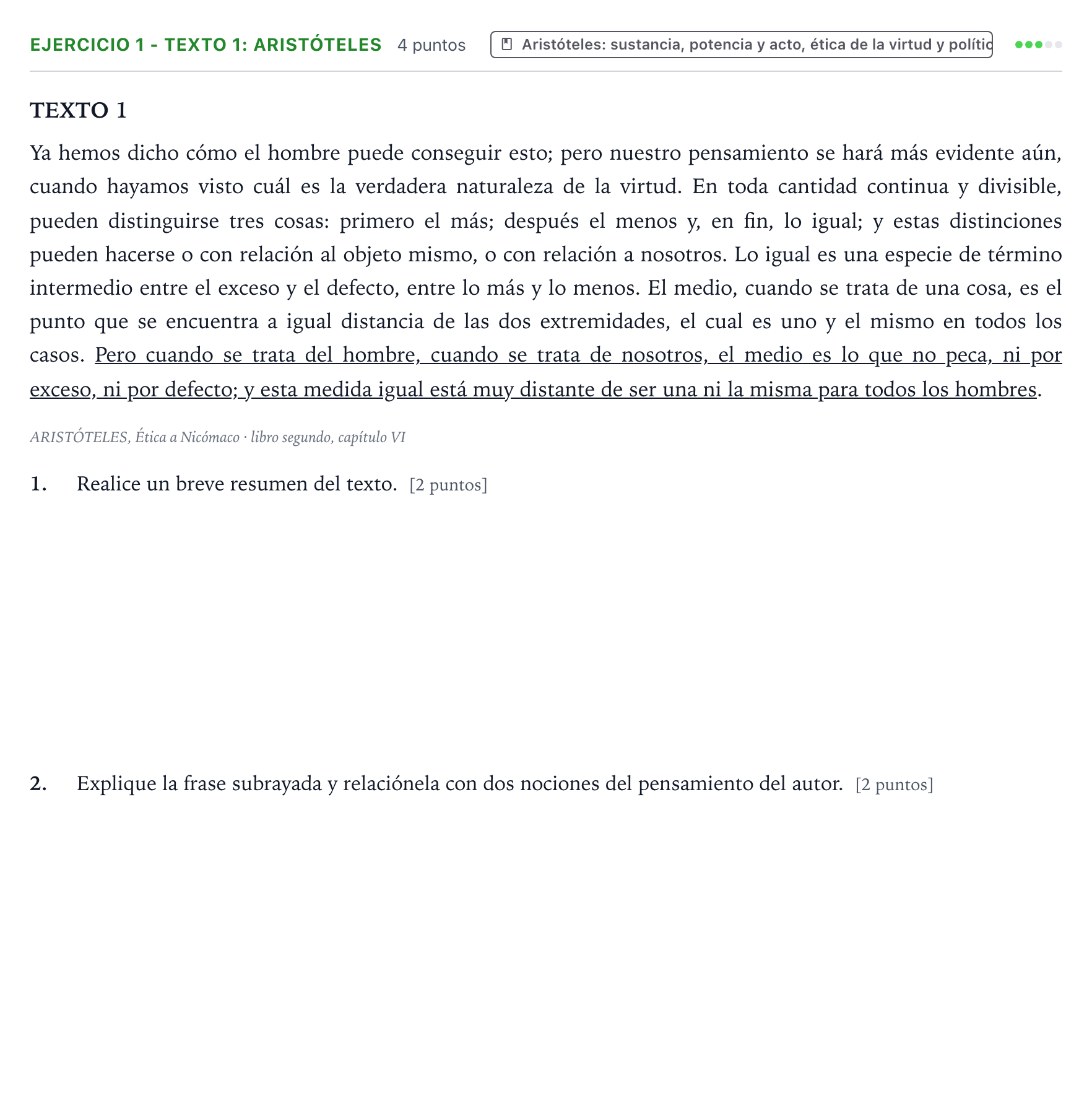 Enunciado: Ejercicio 1 - Texto 1: Aristóteles · Historia de la Filosofía PAU Aragón Ordinaria 2022