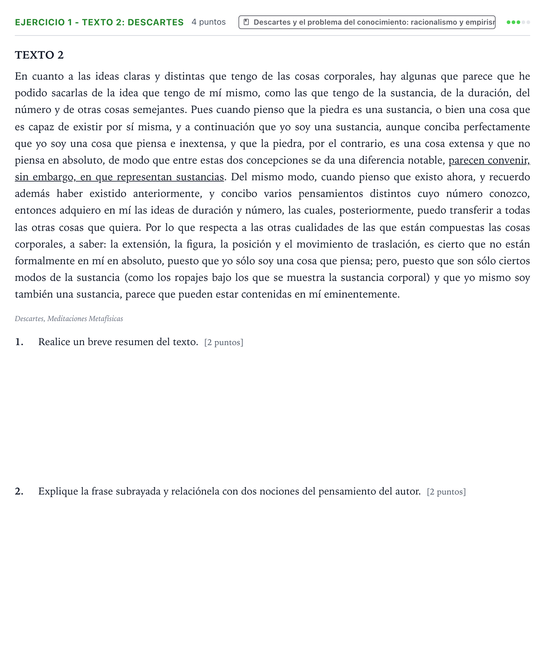 Enunciado: Ejercicio 1 - Texto 2: Descartes · Historia de la Filosofía PAU Aragón Ordinaria 2022
