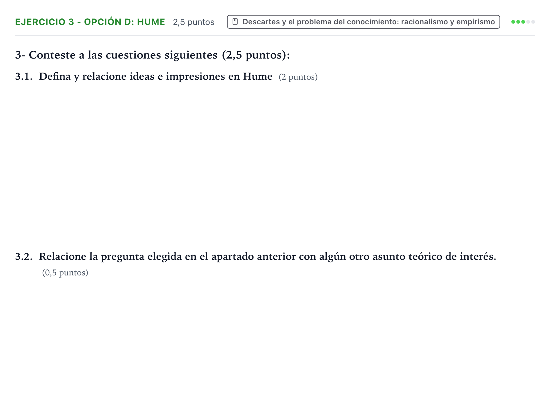 Enunciado: Ejercicio 3 - Opción d: Hume · Historia de la Filosofía PAU Aragón Ordinaria 2022
