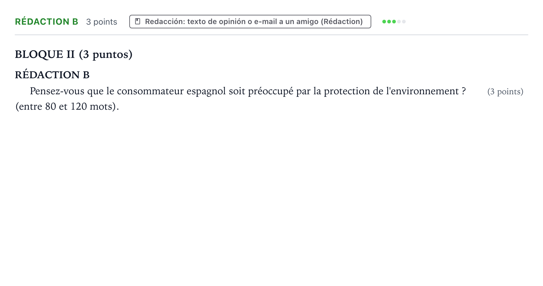 Enunciado: Ejercicio Rédaction B · Francés PAU Aragón Ordinaria 2022