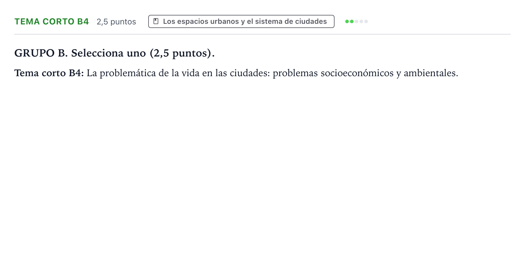 Enunciado: Ejercicio Tema corto B4 · Geografía PAU Aragón Extraordinaria 2022