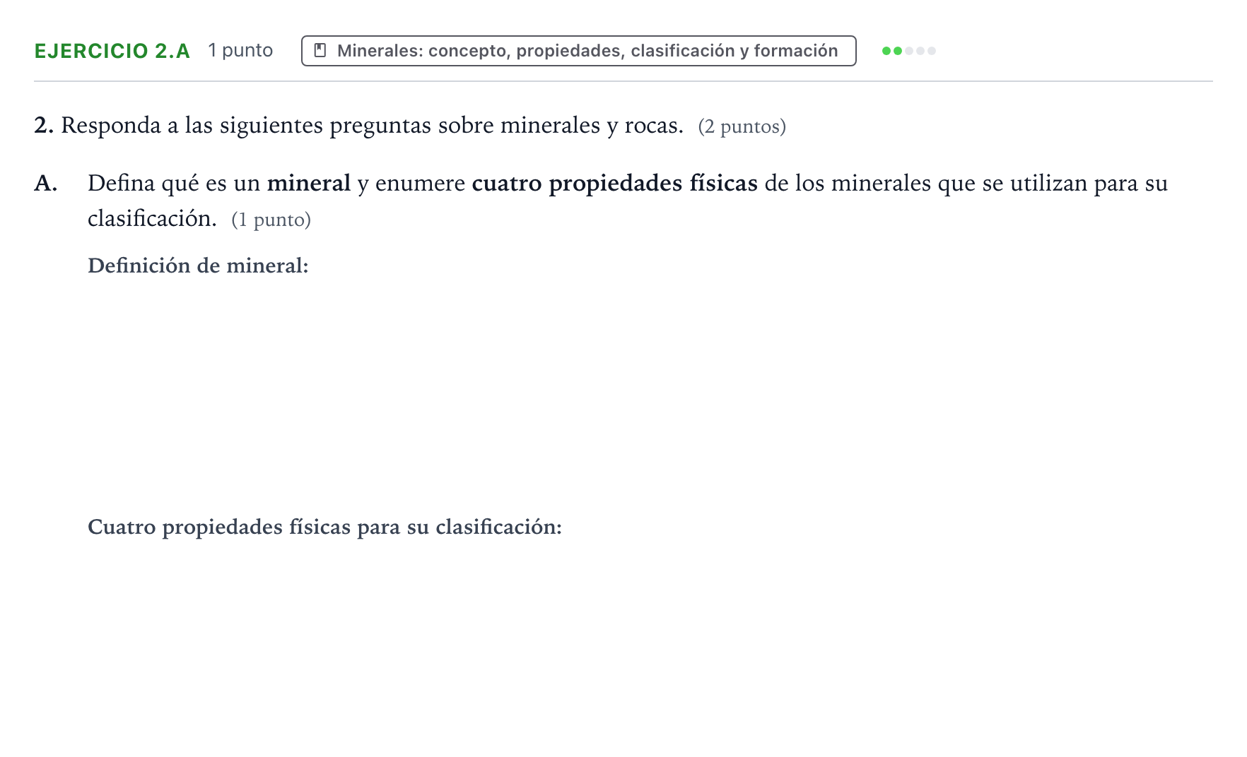 Enunciado: Ejercicio 2.A - Minerales · Geología y Ciencias Ambientales PAU Aragón Extraordinaria 2022