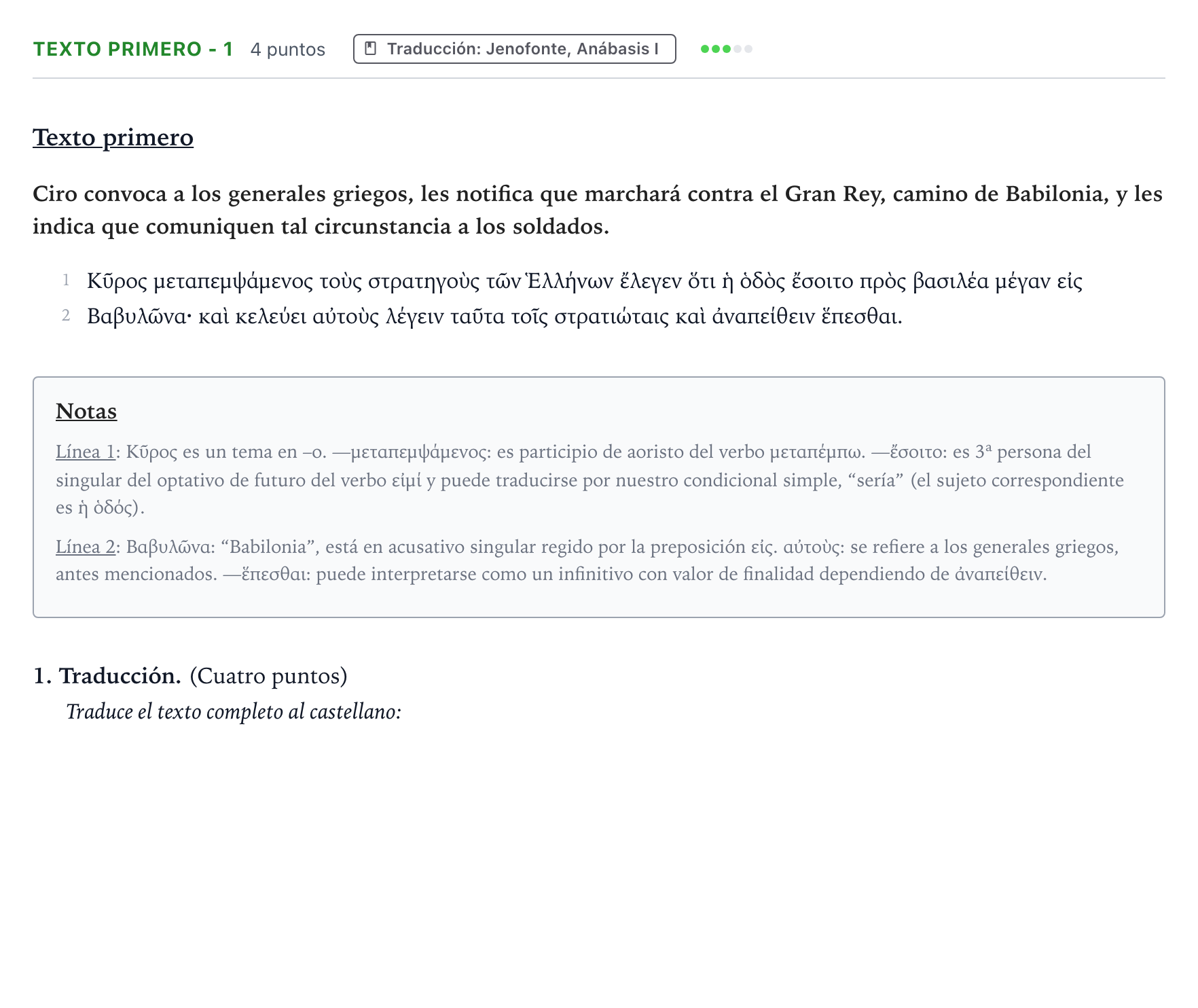 Enunciado: Ejercicio Texto primero - 1 · Griego II PAU Aragón Extraordinaria 2022