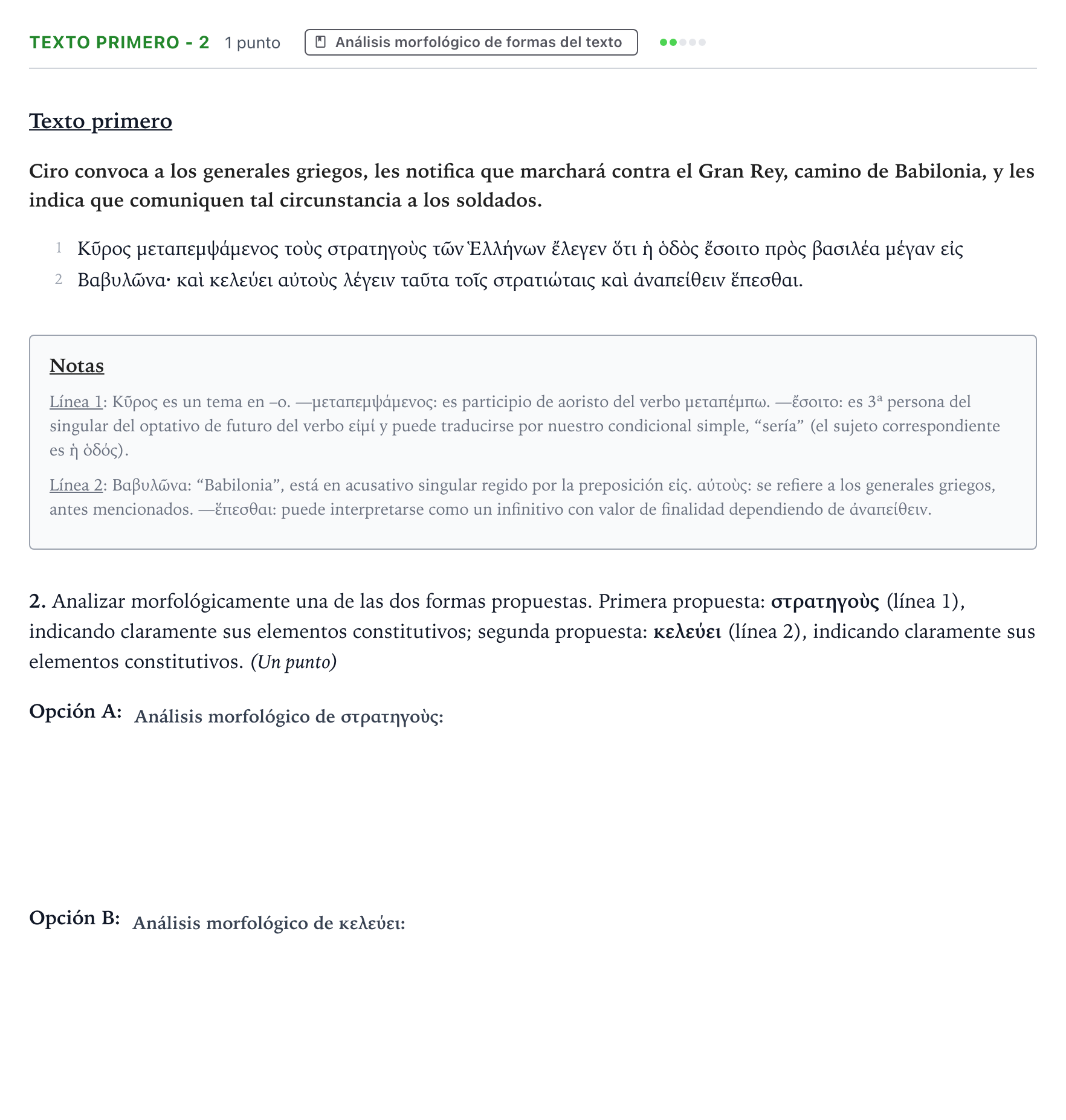 Enunciado: Ejercicio Texto primero - 2 · Griego II PAU Aragón Extraordinaria 2022
