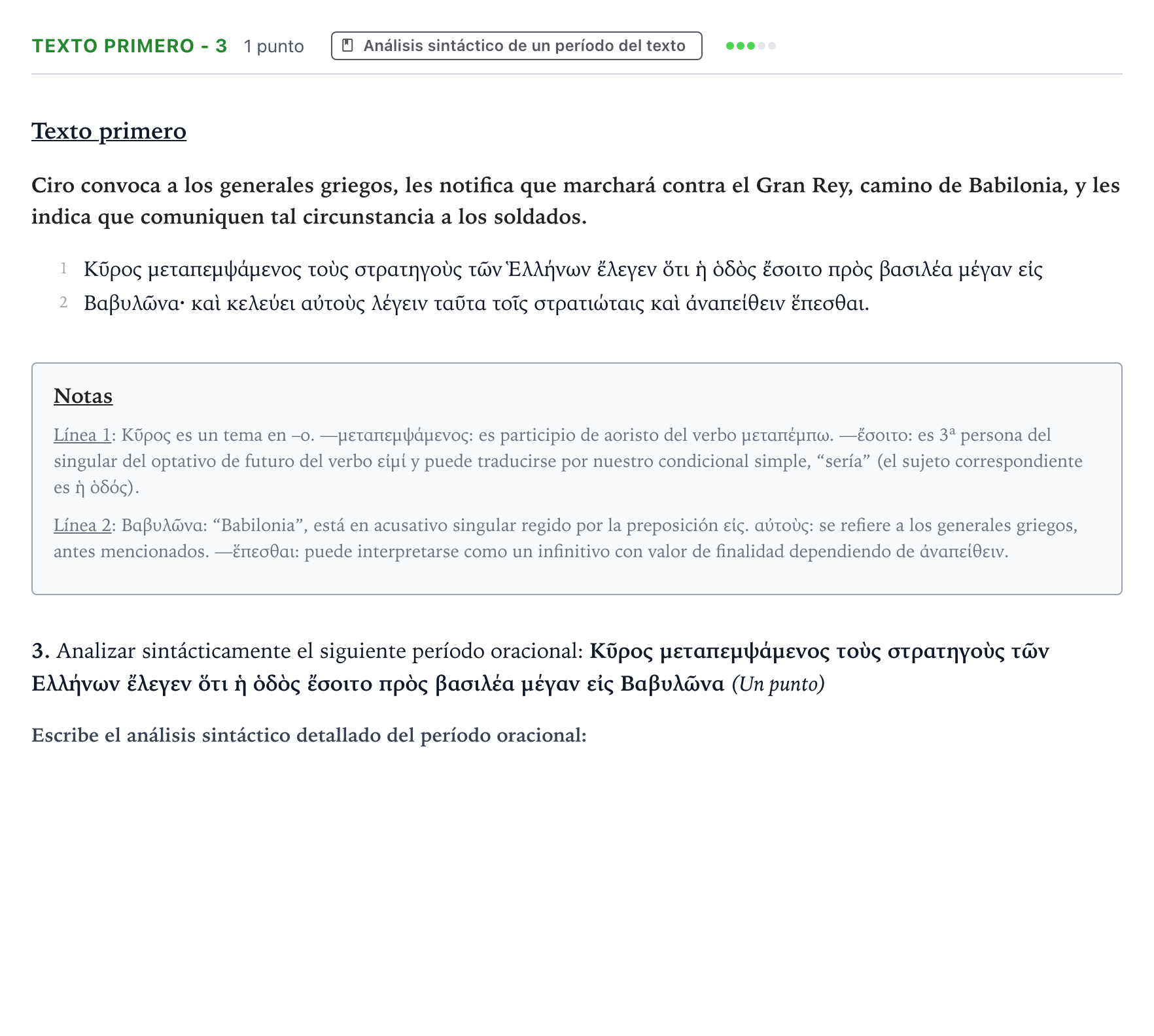 Enunciado: Ejercicio Texto primero - 3 · Griego II PAU Aragón Extraordinaria 2022