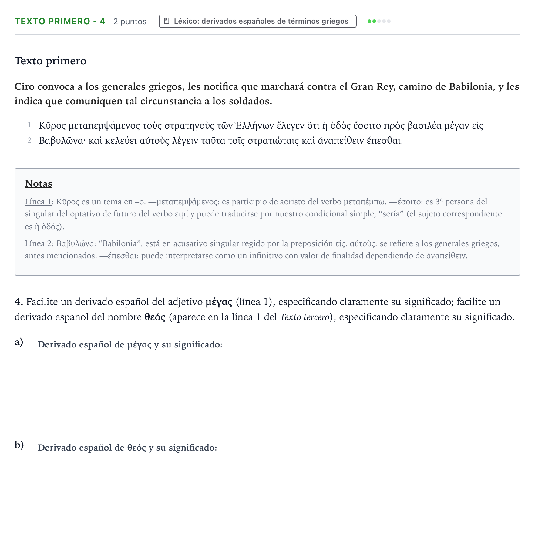 Enunciado: Ejercicio Texto primero - 4 · Griego II PAU Aragón Extraordinaria 2022