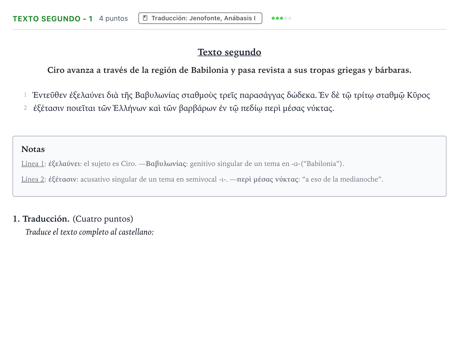 Enunciado: Ejercicio Texto segundo - 1 · Griego II PAU Aragón Extraordinaria 2022