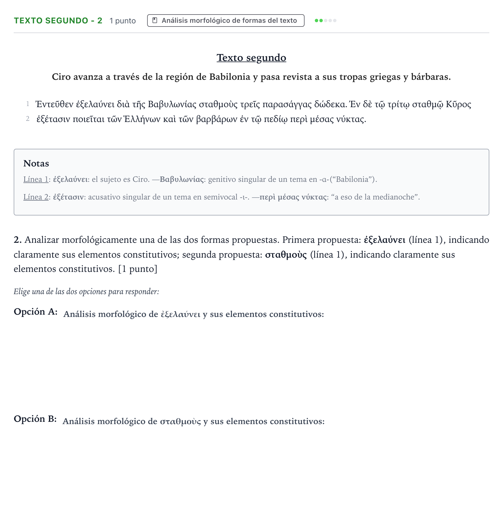 Enunciado: Ejercicio Texto segundo - 2 · Griego II PAU Aragón Extraordinaria 2022