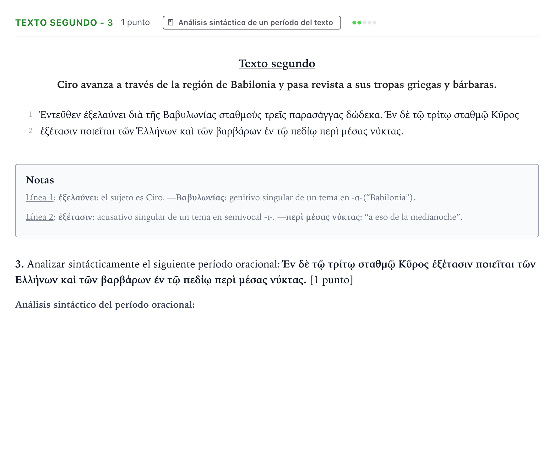 Enunciado: Ejercicio Texto segundo - 3 · Griego II PAU Aragón Extraordinaria 2022