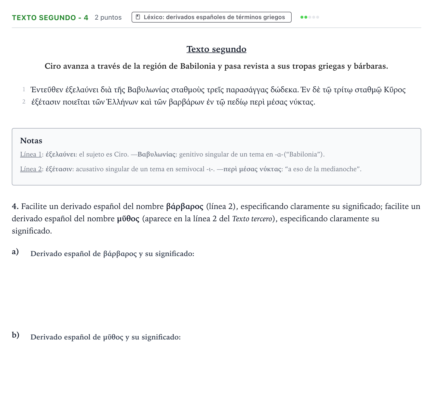 Enunciado: Ejercicio Texto segundo - 4 · Griego II PAU Aragón Extraordinaria 2022