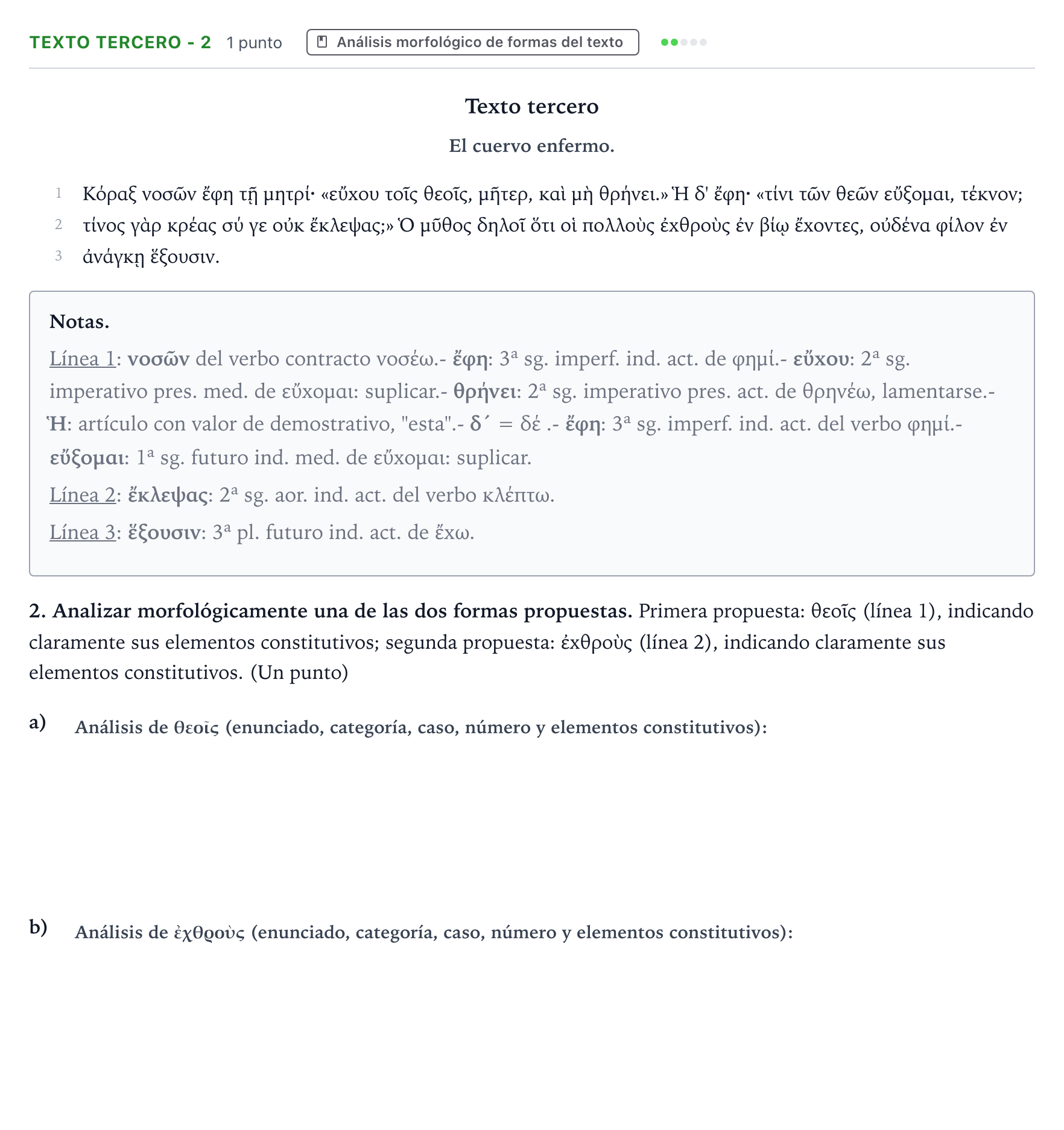 Enunciado: Ejercicio Texto tercero - 2 · Griego II PAU Aragón Extraordinaria 2022