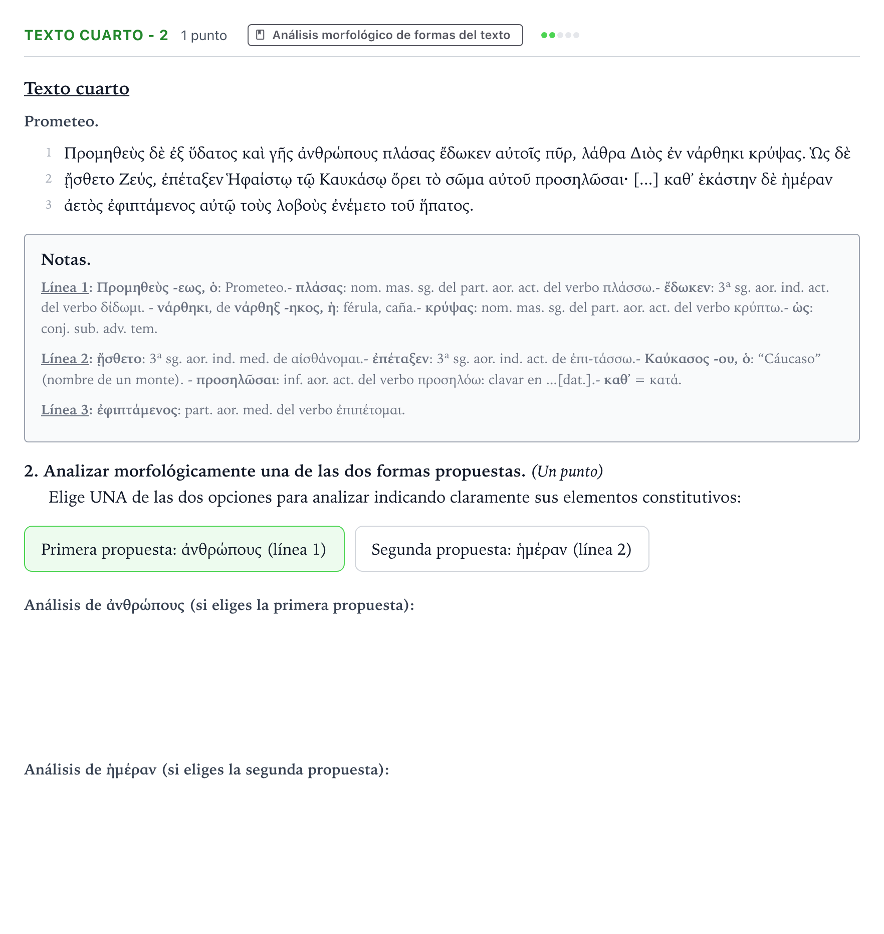 Enunciado: Ejercicio Texto cuarto - 2 · Griego II PAU Aragón Extraordinaria 2022