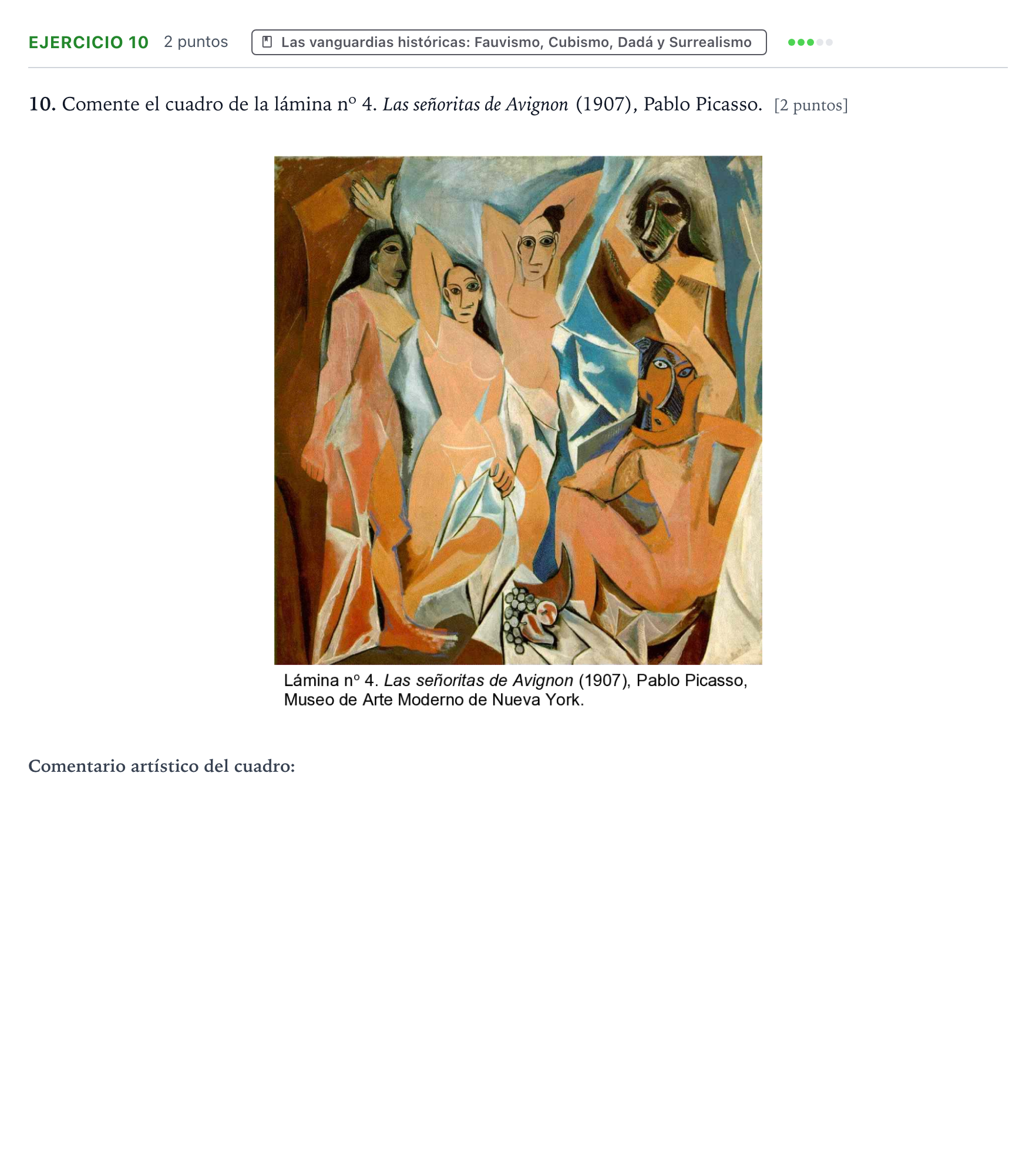 Enunciado: Problema 10 · Historia del Arte PAU Aragón Extraordinaria 2022