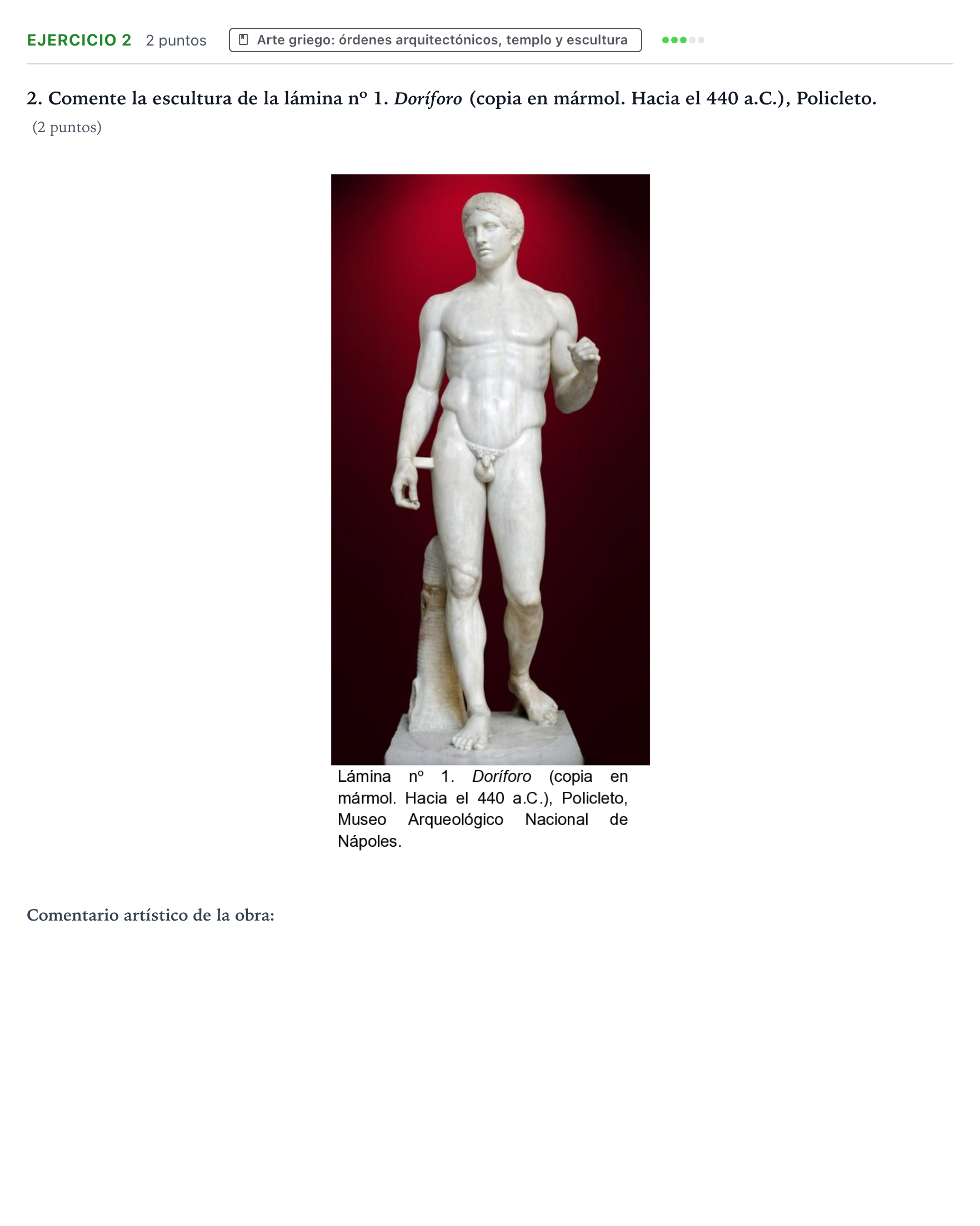 Enunciado: Problema 2 · Historia del Arte PAU Aragón Extraordinaria 2022
