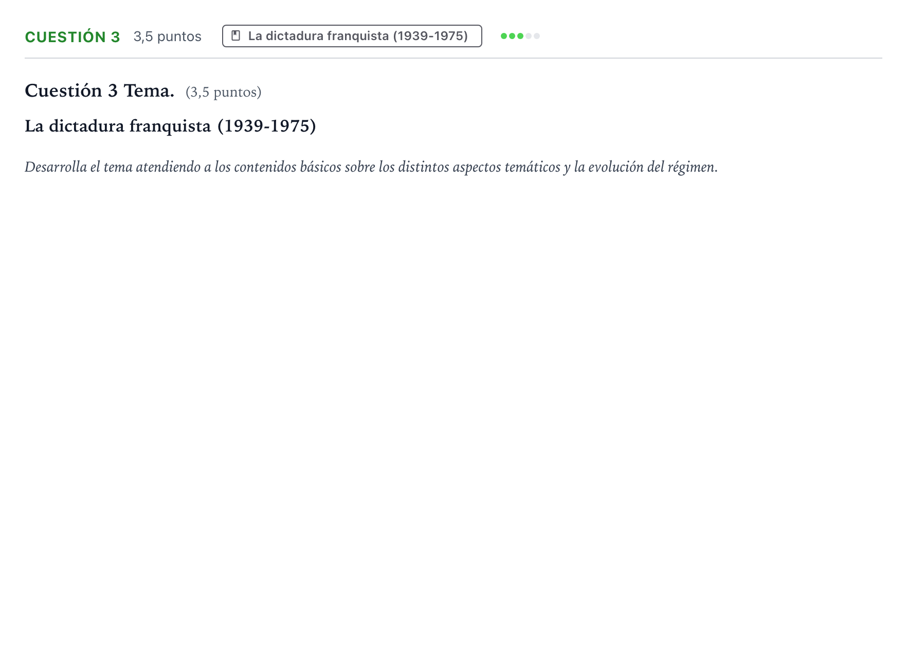 Enunciado: Cuestión 3 - La dictadura franquista (1939-1975) · Historia de España PAU Aragón Extraordinaria 2022