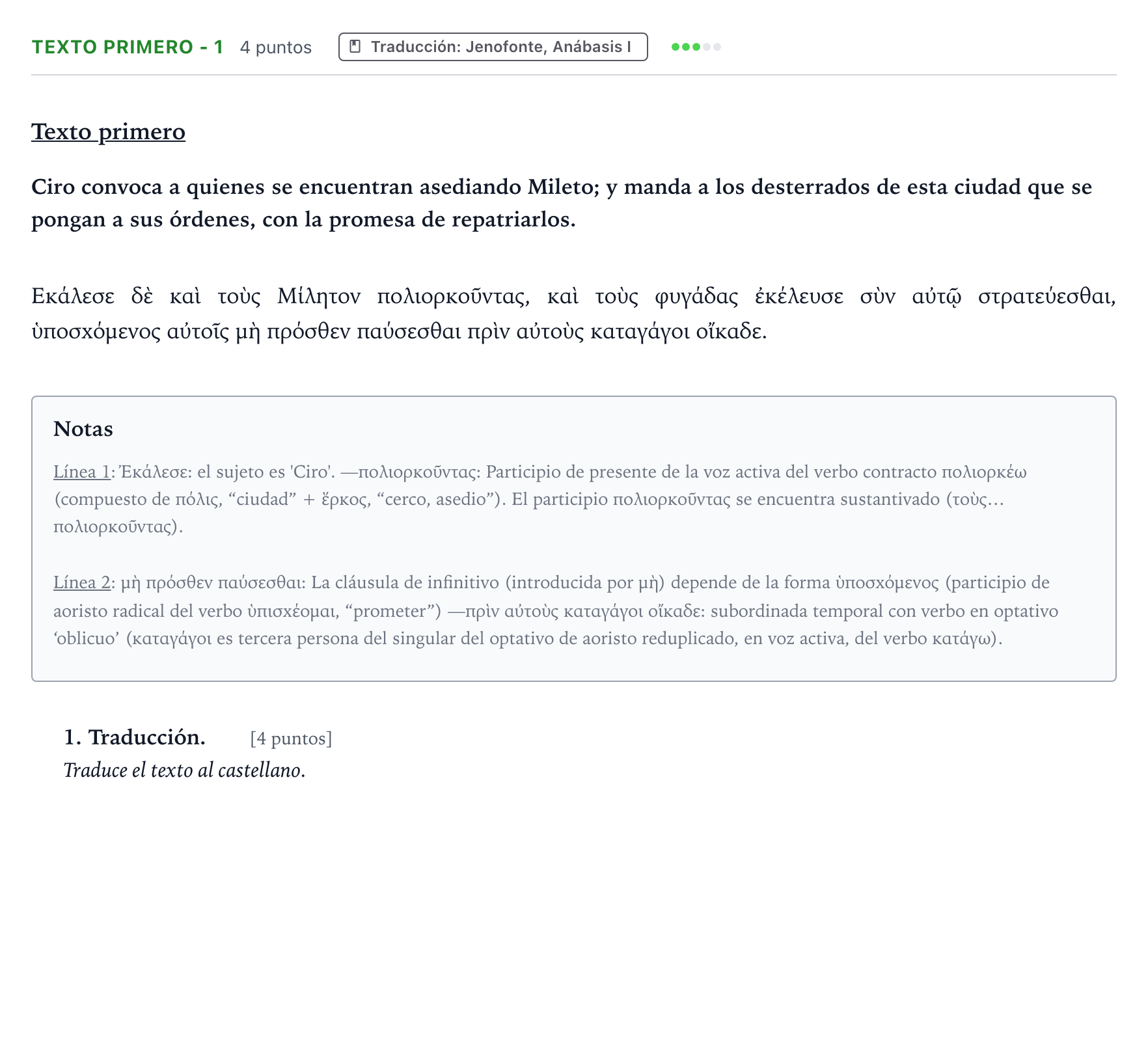 Enunciado: Ejercicio Texto primero - 1 · Griego II PAU Aragón Ordinaria 2022