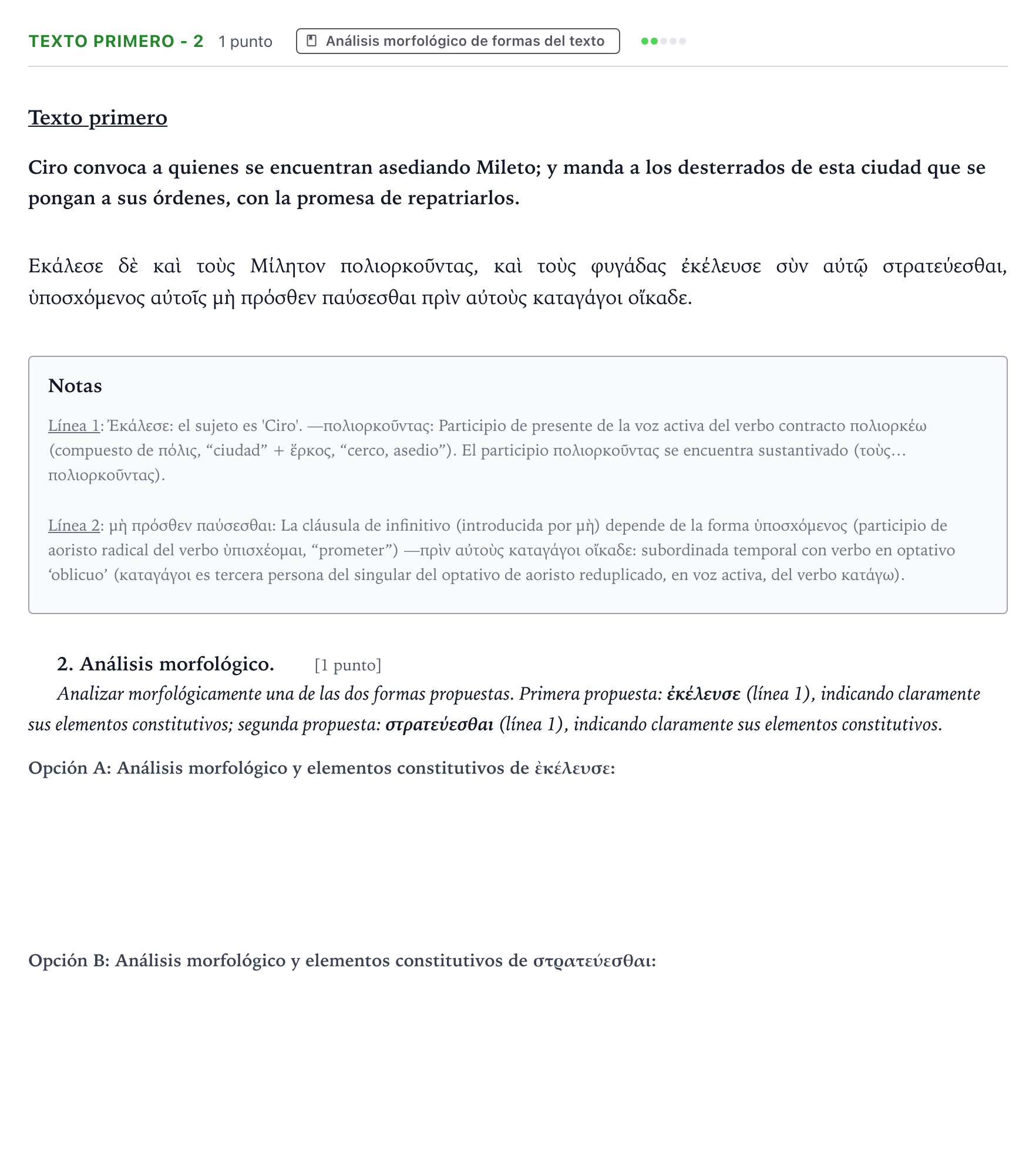 Enunciado: Ejercicio Texto primero - 2 · Griego II PAU Aragón Ordinaria 2022
