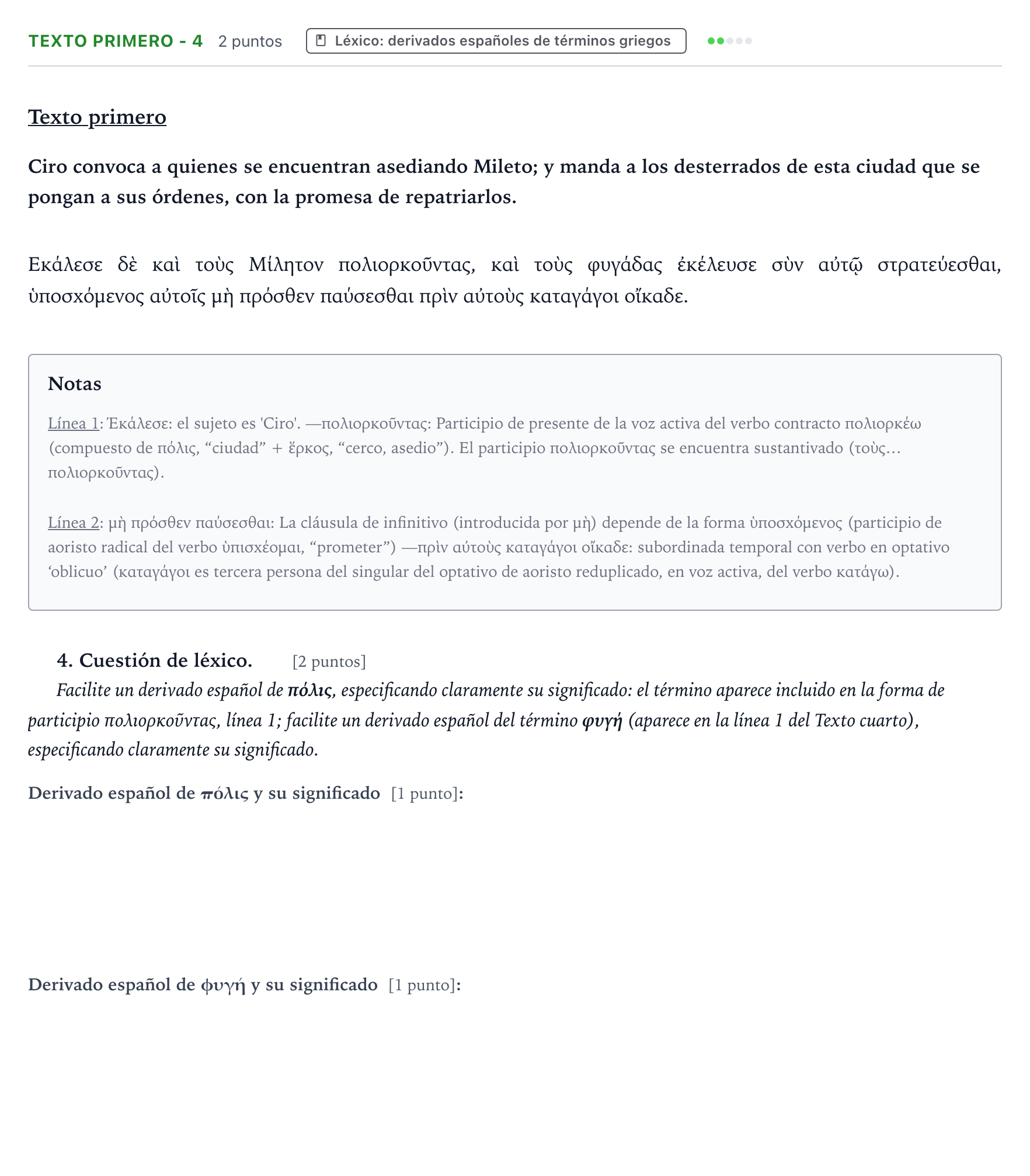 Enunciado: Ejercicio Texto primero - 4 · Griego II PAU Aragón Ordinaria 2022