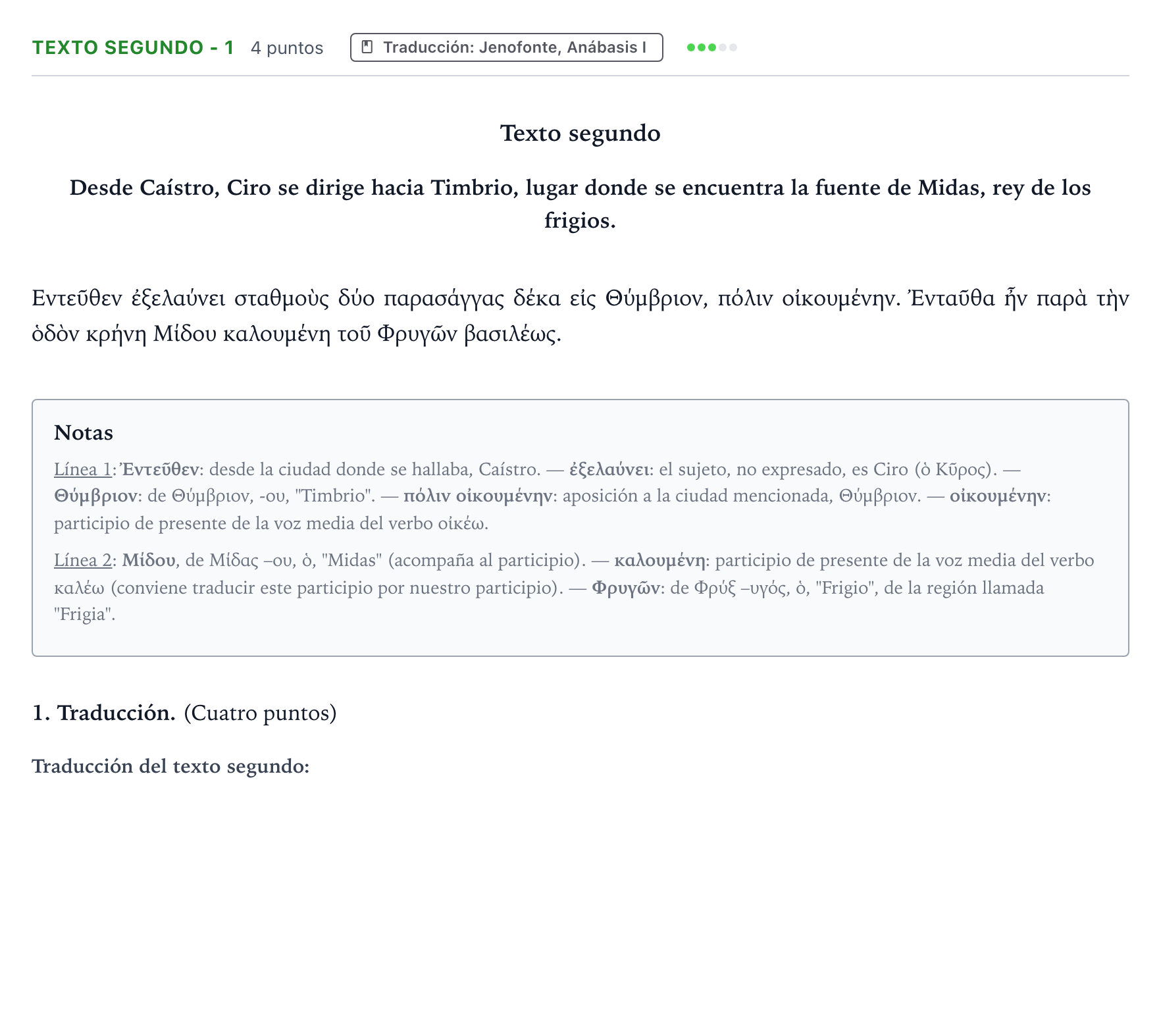 Enunciado: Ejercicio Texto segundo - 1 · Griego II PAU Aragón Ordinaria 2022