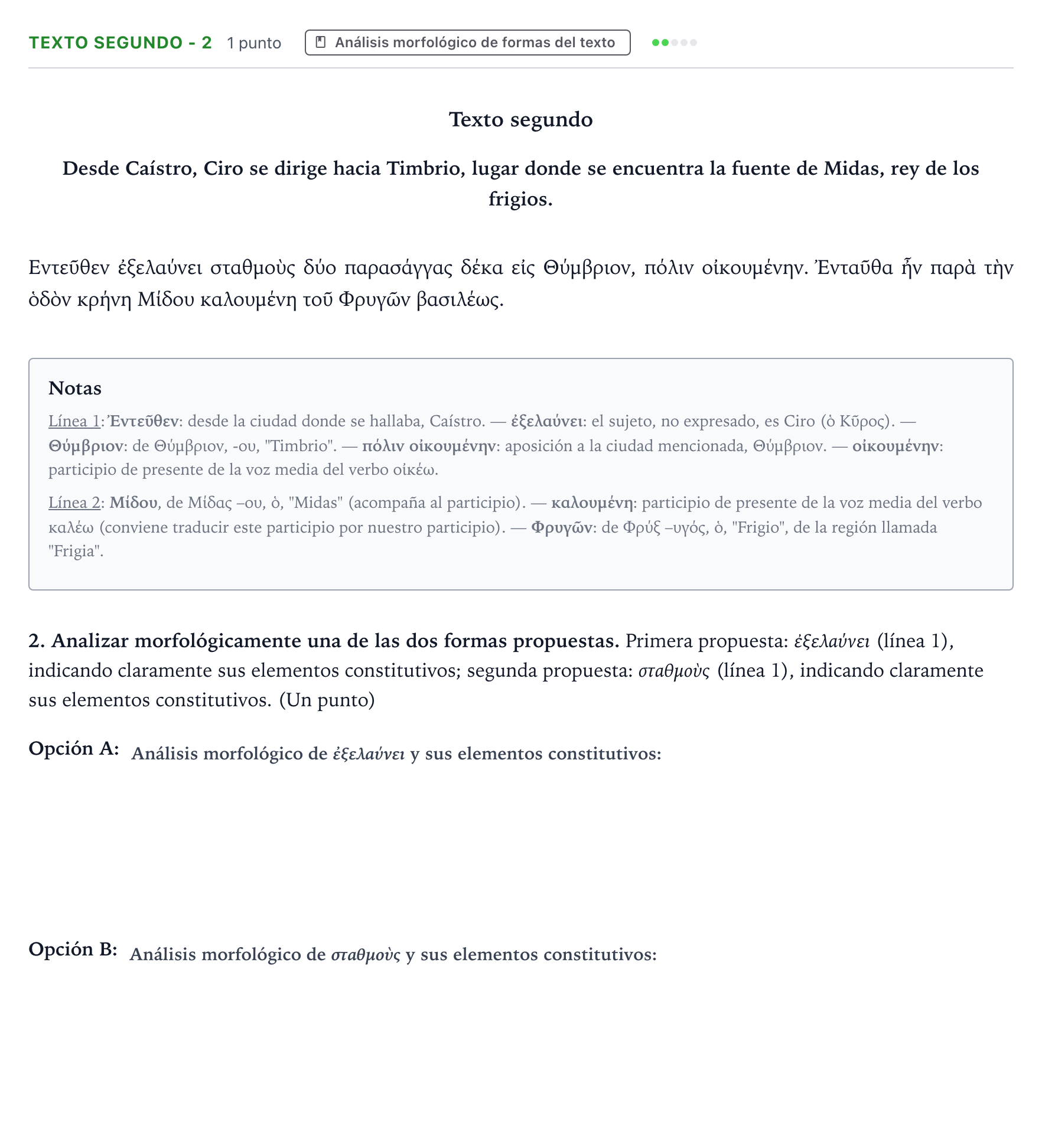 Enunciado: Ejercicio Texto segundo - 2 · Griego II PAU Aragón Ordinaria 2022