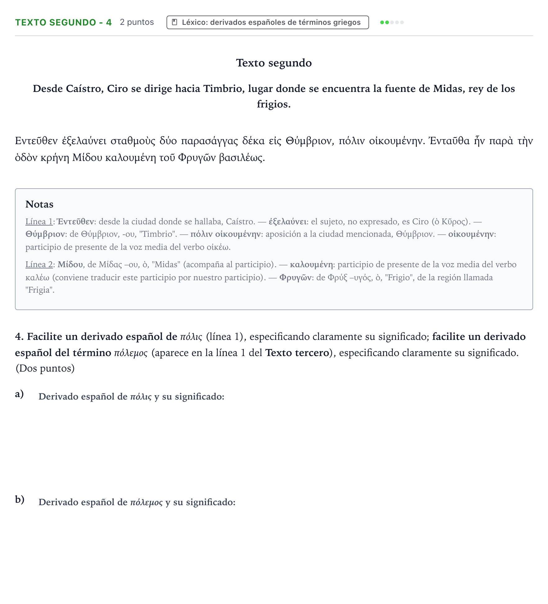 Enunciado: Ejercicio Texto segundo - 4 · Griego II PAU Aragón Ordinaria 2022