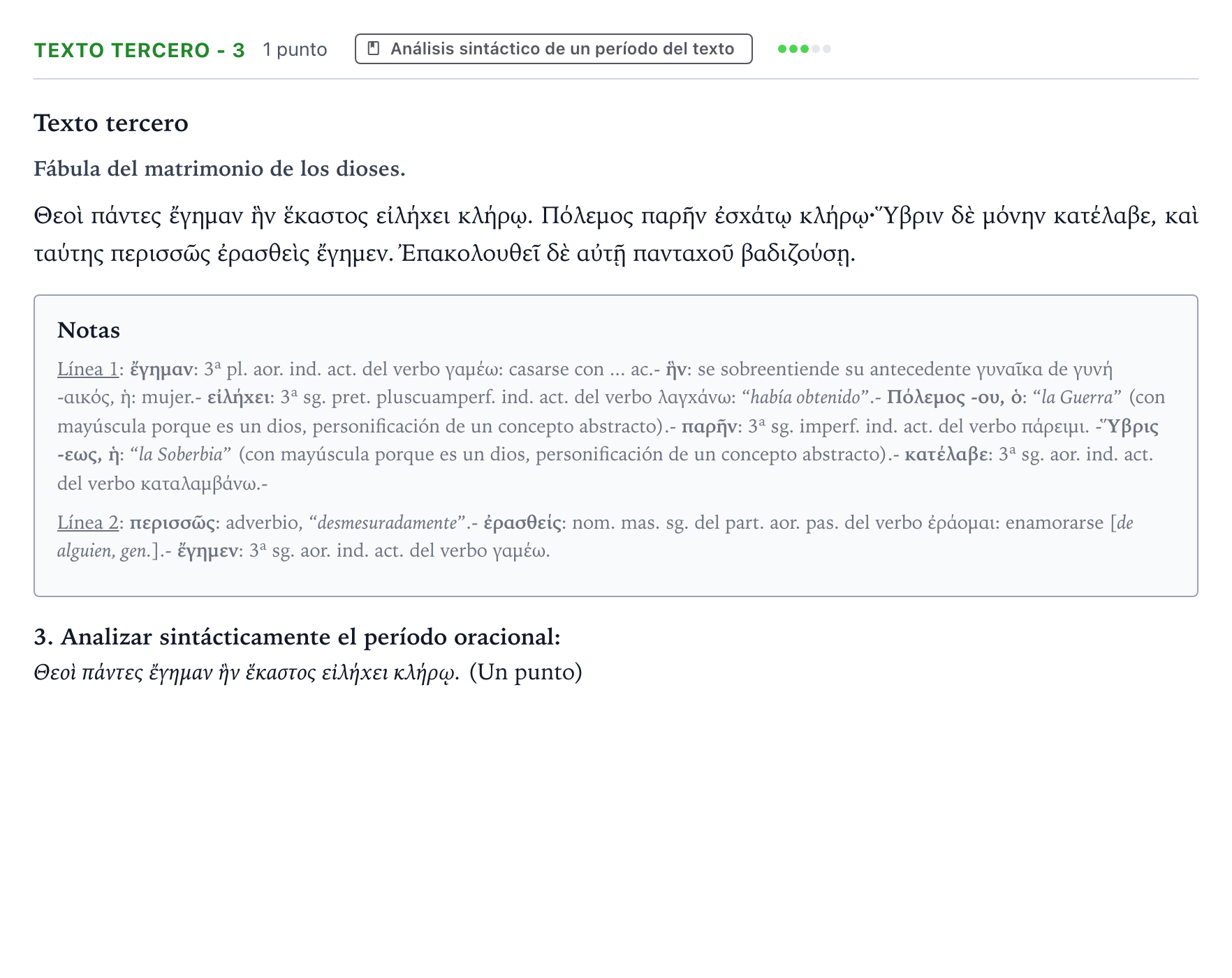 Enunciado: Ejercicio Texto tercero - 3 · Griego II PAU Aragón Ordinaria 2022