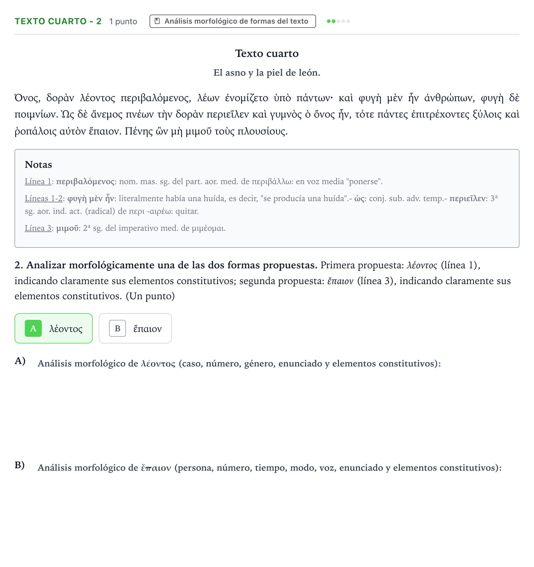 Enunciado: Ejercicio Texto cuarto - 2 · Griego II PAU Aragón Ordinaria 2022