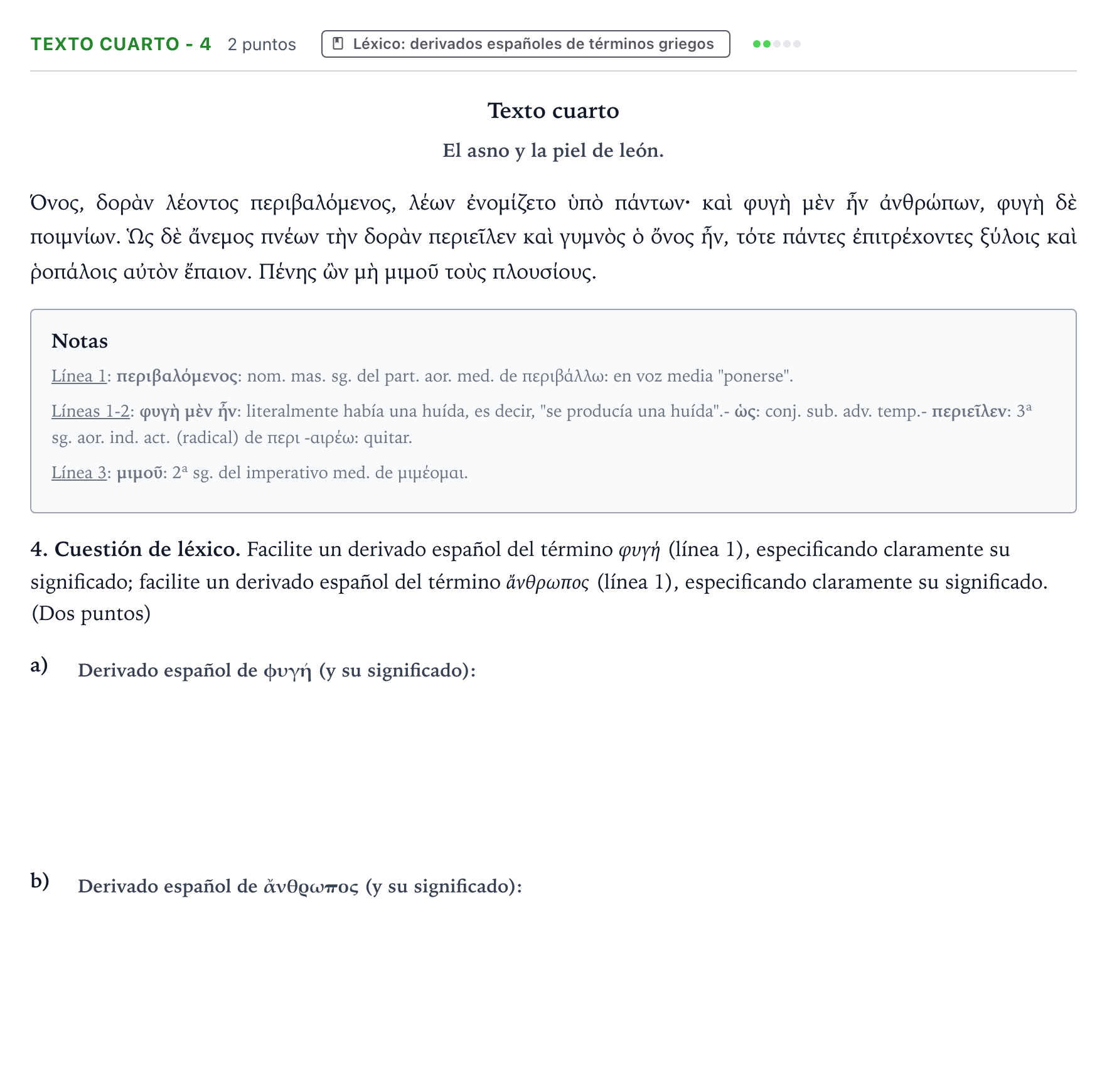 Enunciado: Ejercicio Texto cuarto - 4 · Griego II PAU Aragón Ordinaria 2022