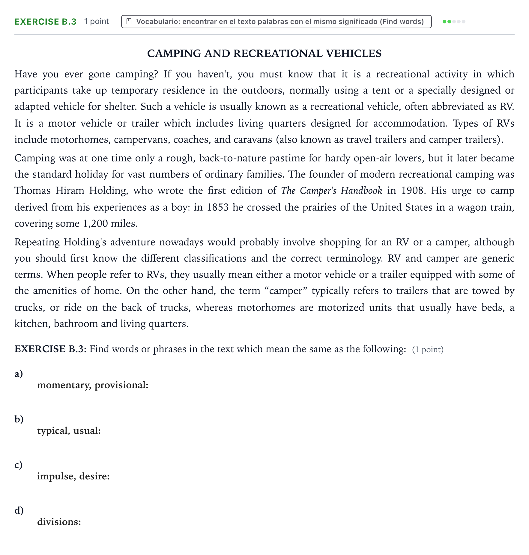 Enunciado: Ejercicio Exercise B.3 · Inglés PAU Aragón Extraordinaria 2022