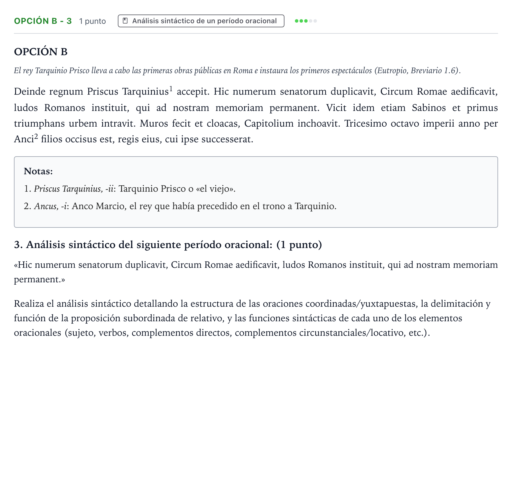 Enunciado: Opción B - 3 · Latín II PAU Aragón Extraordinaria 2022