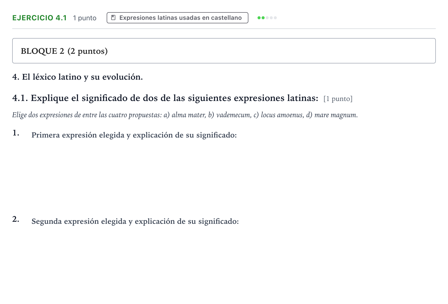 Enunciado: Ejercicio 4.1 · Latín II PAU Aragón Extraordinaria 2022