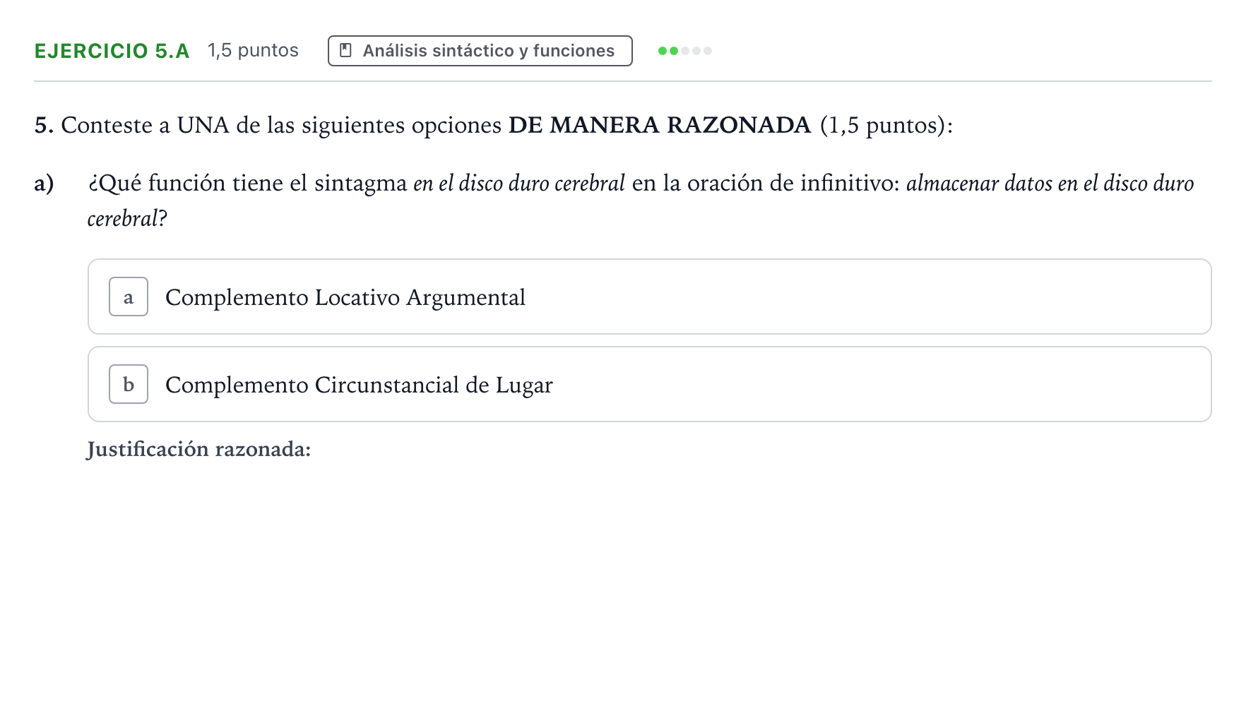 Enunciado: Ejercicio 5.a · Lengua Castellana y Literatura II PAU Aragón Extraordinaria 2022