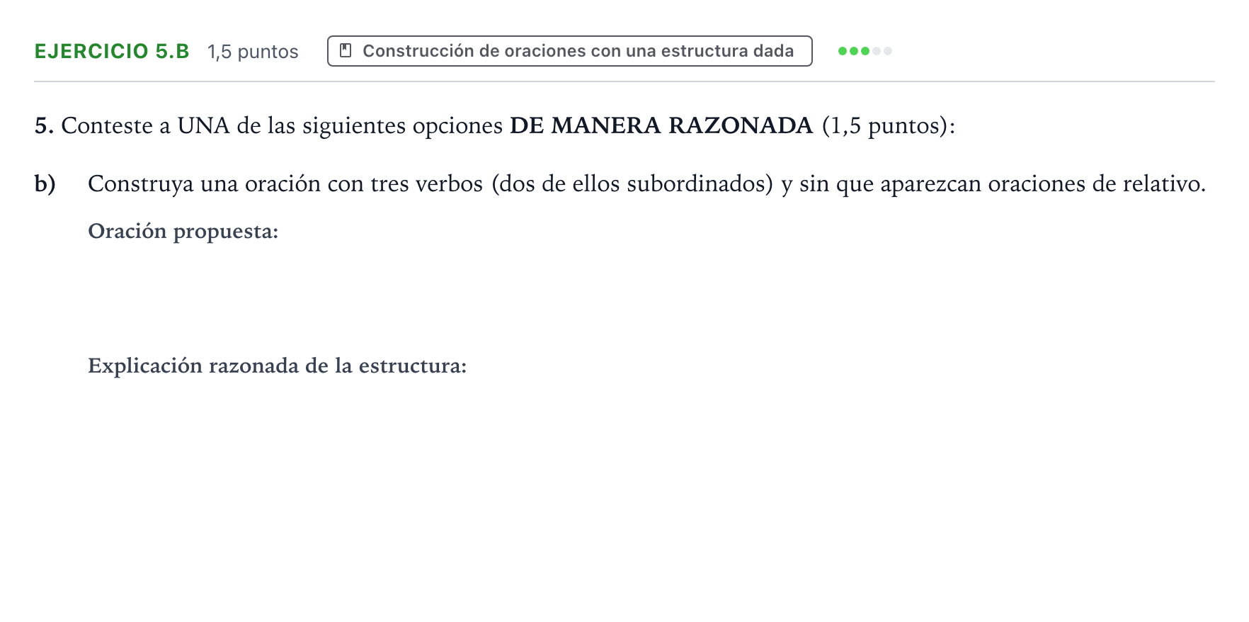 Enunciado: Ejercicio 5.b · Lengua Castellana y Literatura II PAU Aragón Extraordinaria 2022