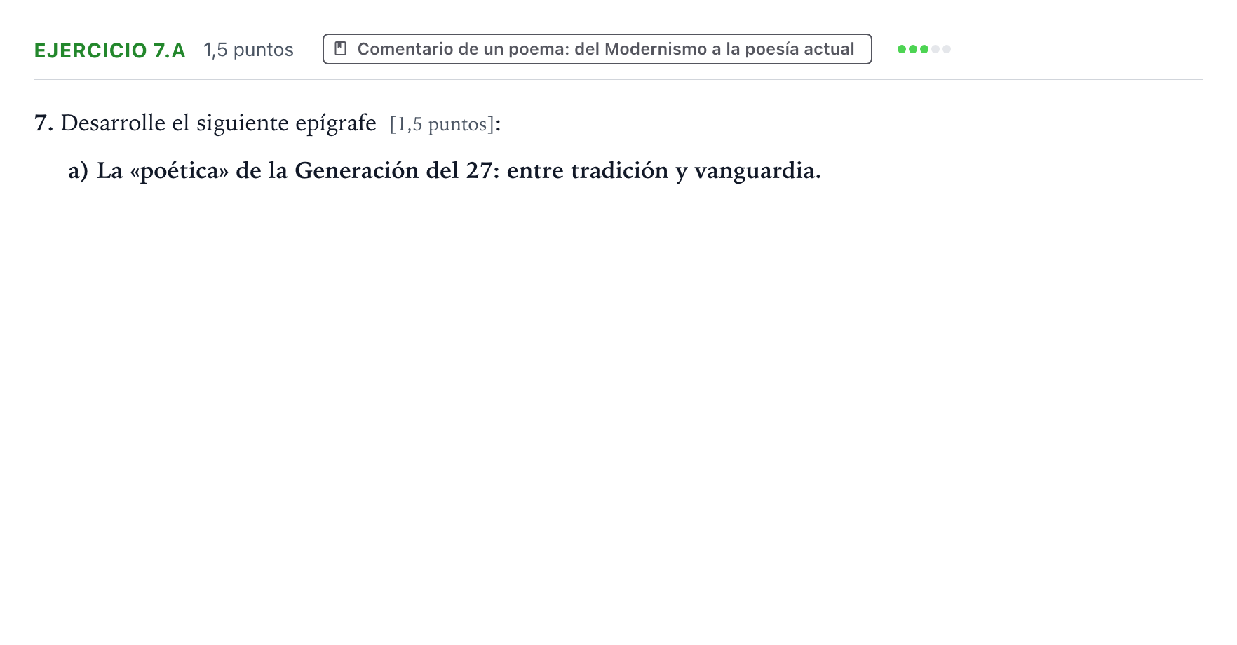 Enunciado: Ejercicio 7.a · Lengua Castellana y Literatura II PAU Aragón Extraordinaria 2022
