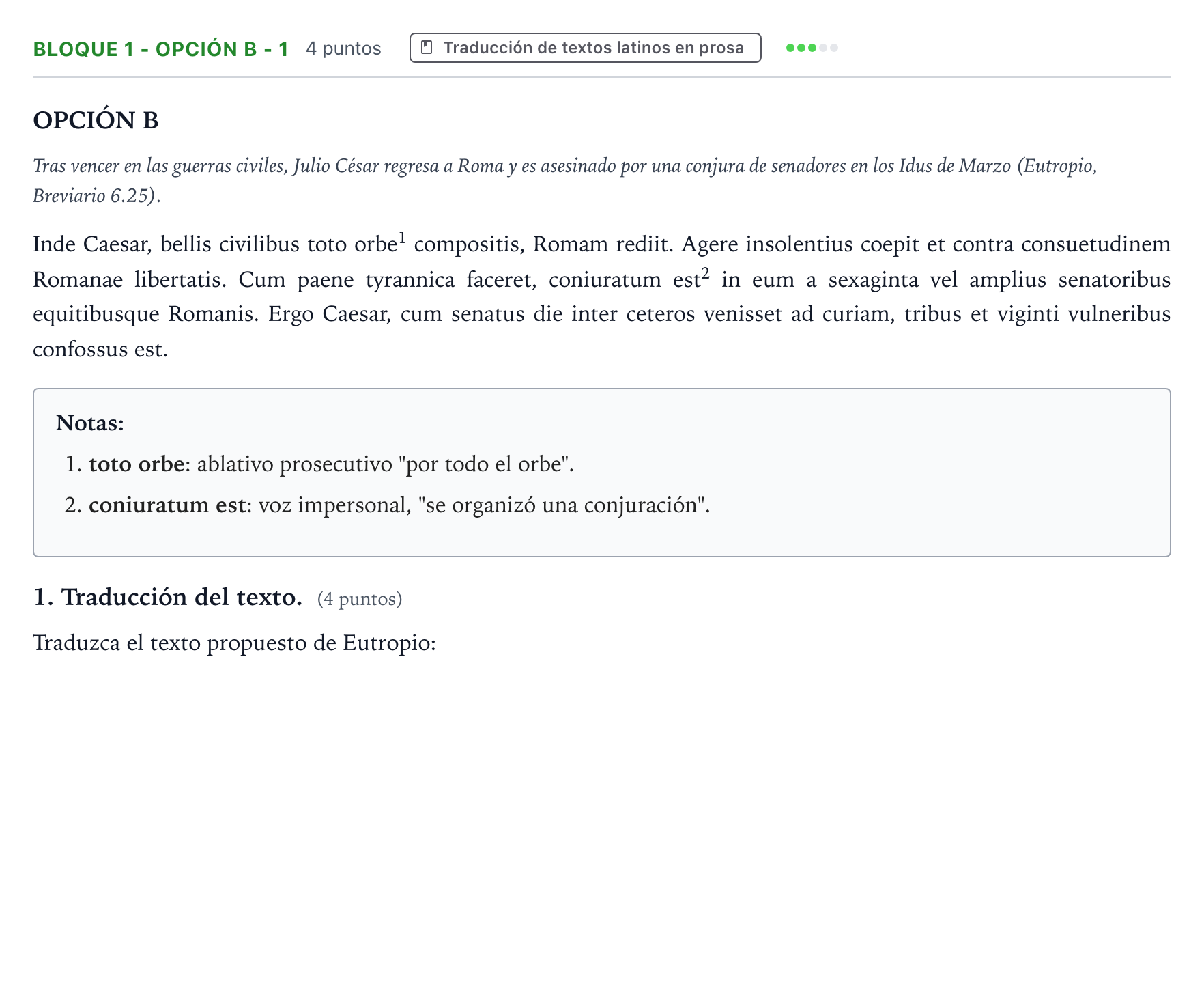 Enunciado: Bloque 1 - Opción B - 1 · Latín II PAU Aragón Ordinaria 2022