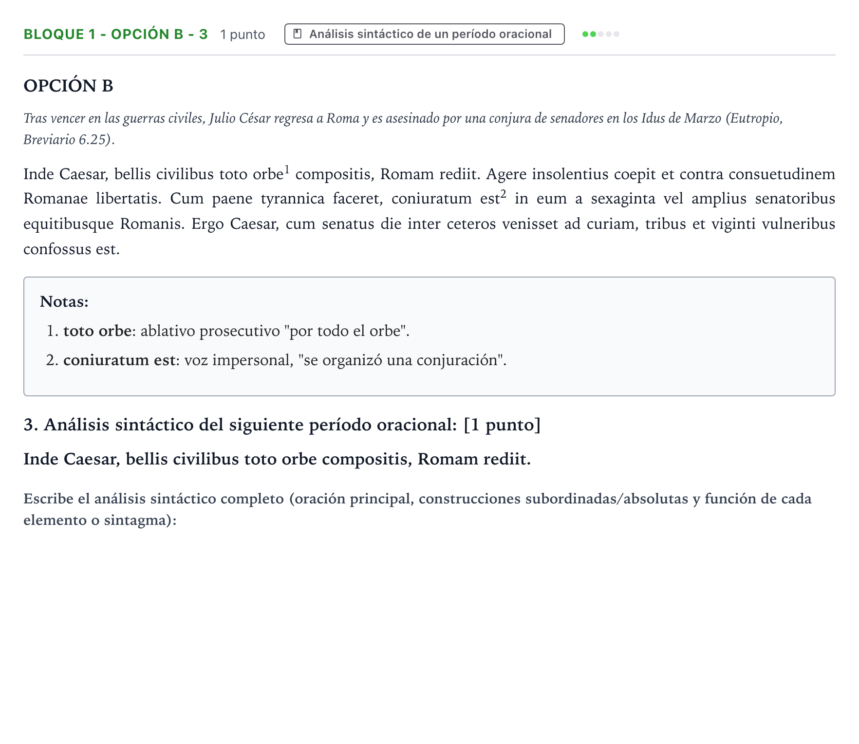 Enunciado: Bloque 1 - Opción B - 3 · Latín II PAU Aragón Ordinaria 2022