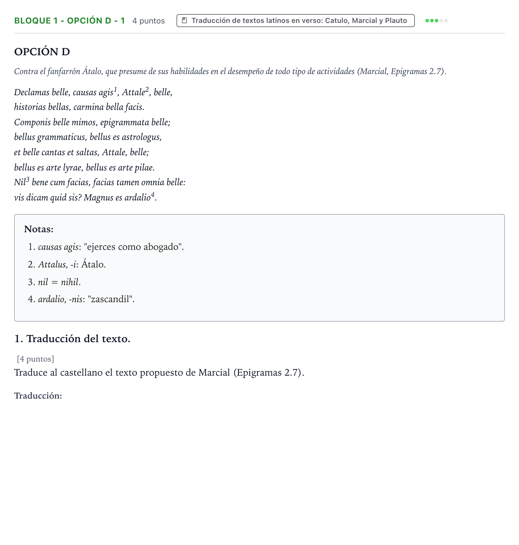 Enunciado: Bloque 1 - Opción D - 1 · Latín II PAU Aragón Ordinaria 2022