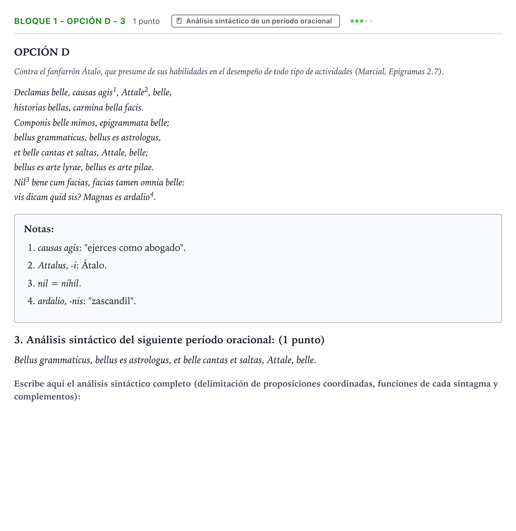 Enunciado: Bloque 1 - Opción D - 3 · Latín II PAU Aragón Ordinaria 2022