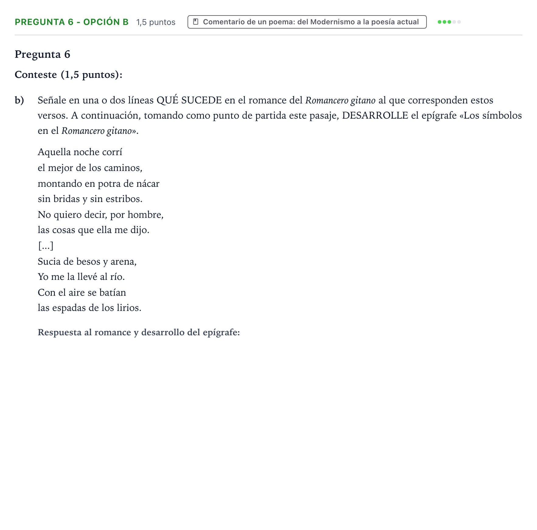 Enunciado: Pregunta 6 - Opción b · Lengua Castellana y Literatura II PAU Aragón Ordinaria 2022