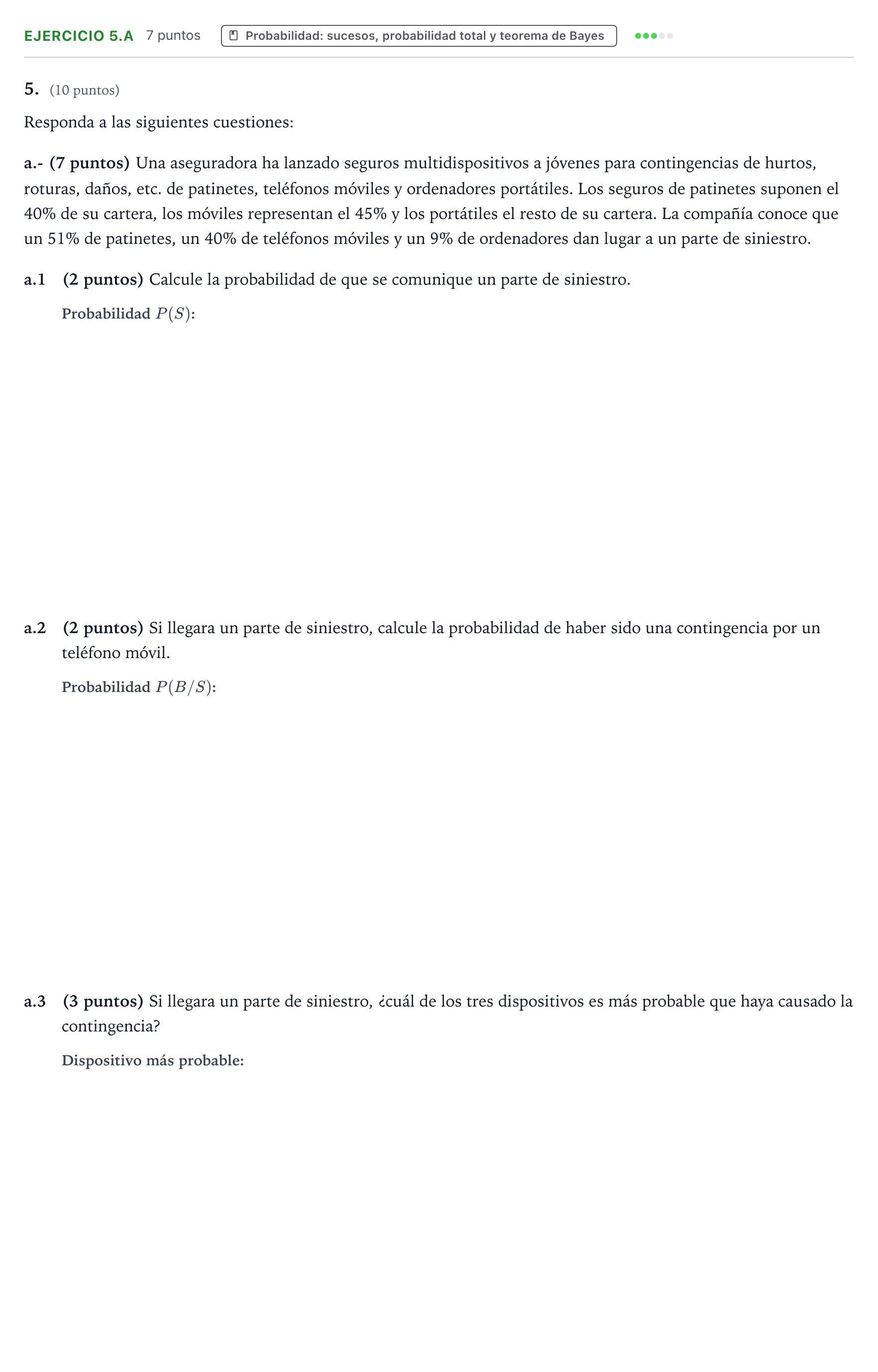 Enunciado: Ejercicio 5.a - Probabilidad · Matemáticas aplicadas a las Ciencias Sociales II PAU Aragón Extraordinaria 2022
