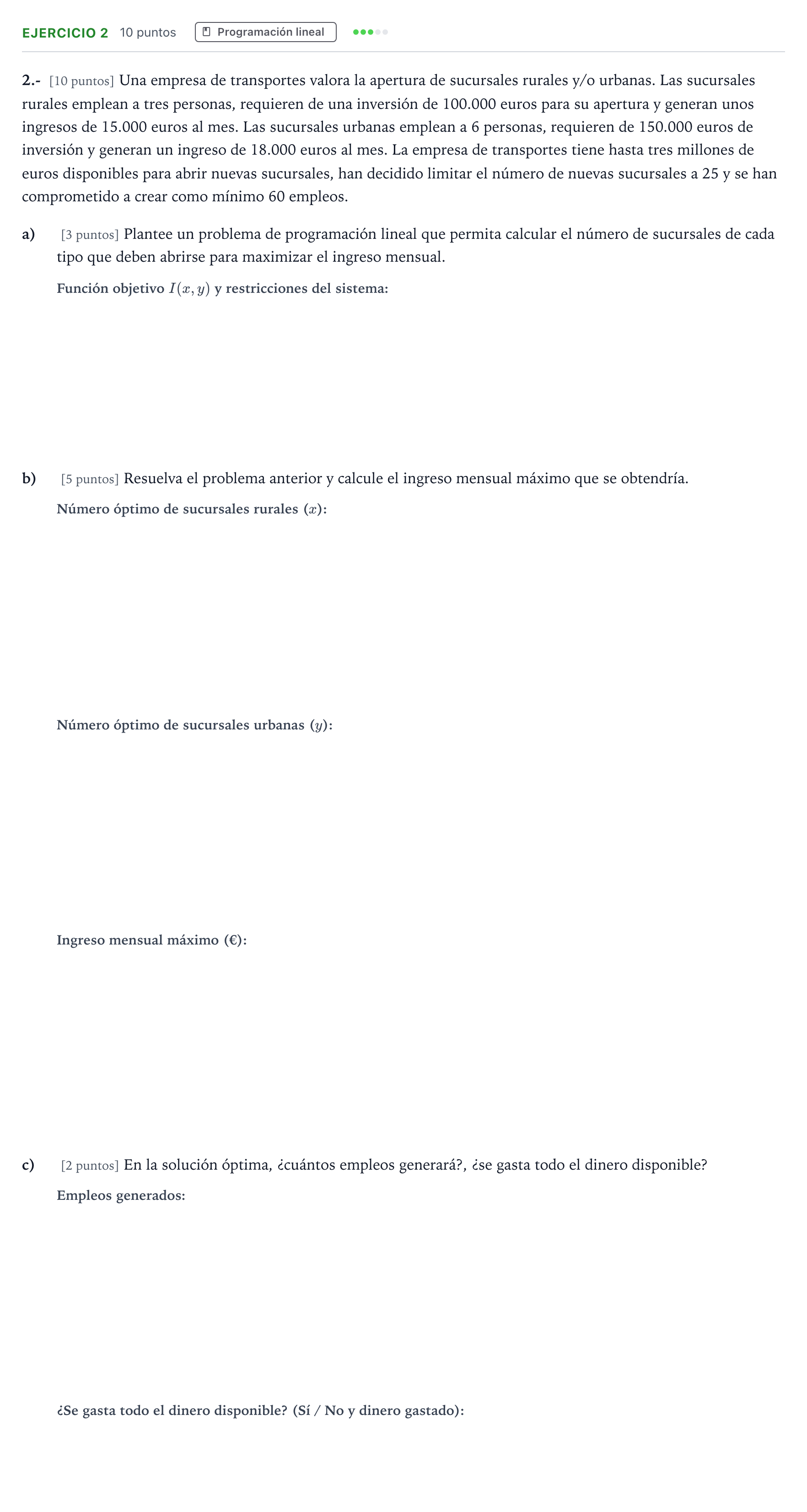 Enunciado: Problema 2 · Matemáticas aplicadas a las Ciencias Sociales II PAU Aragón Ordinaria 2022
