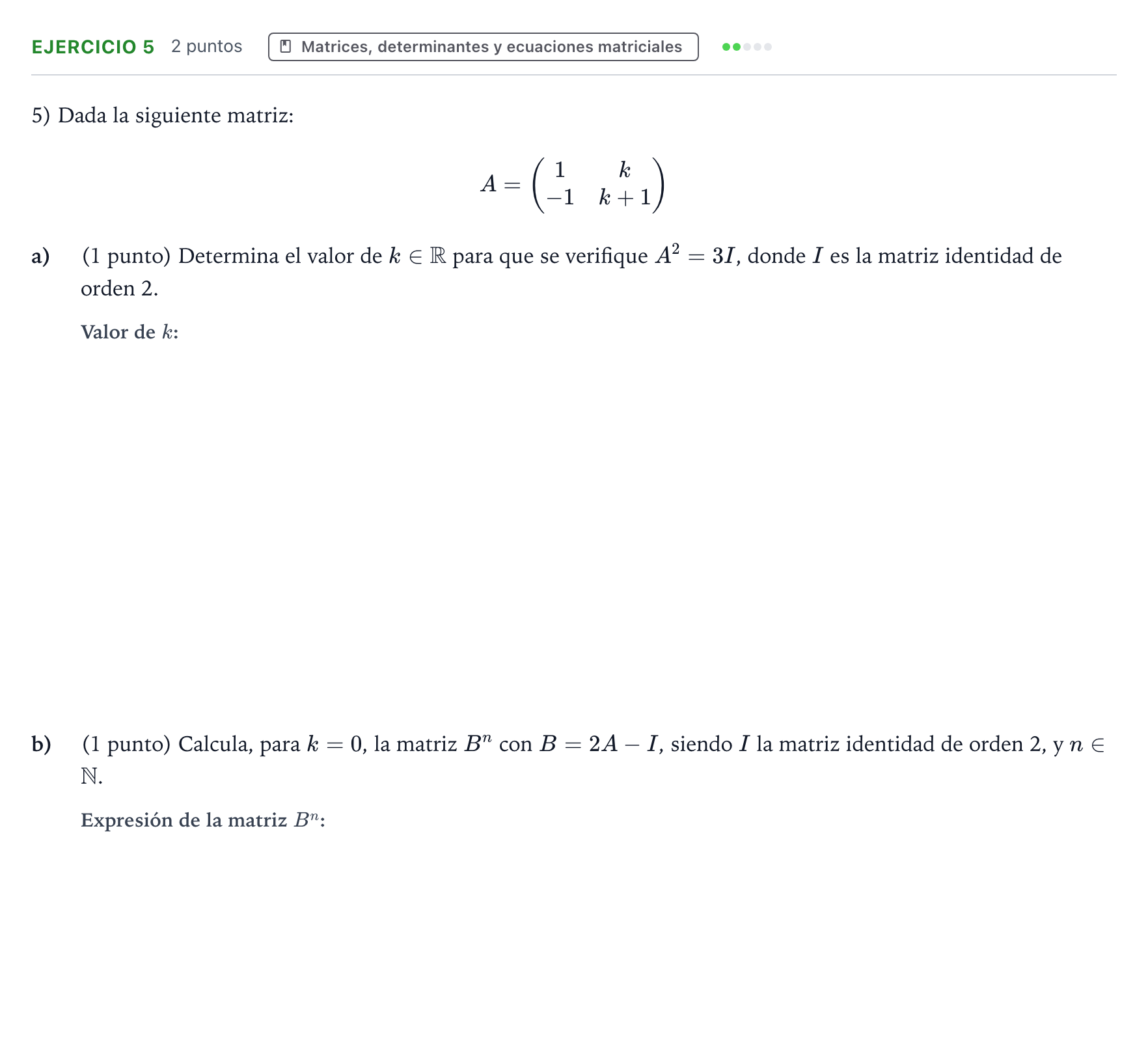 Enunciado: Problema 5 · Matemáticas II PAU Aragón Extraordinaria 2022