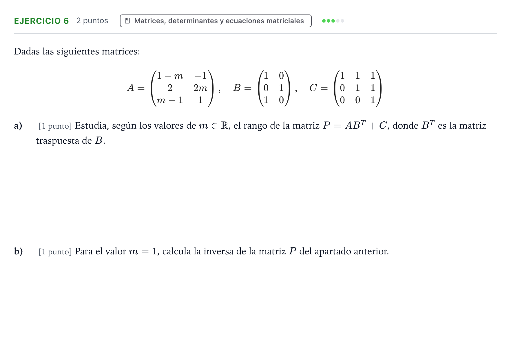 Enunciado: Problema 6 · Matemáticas II PAU Aragón Extraordinaria 2022