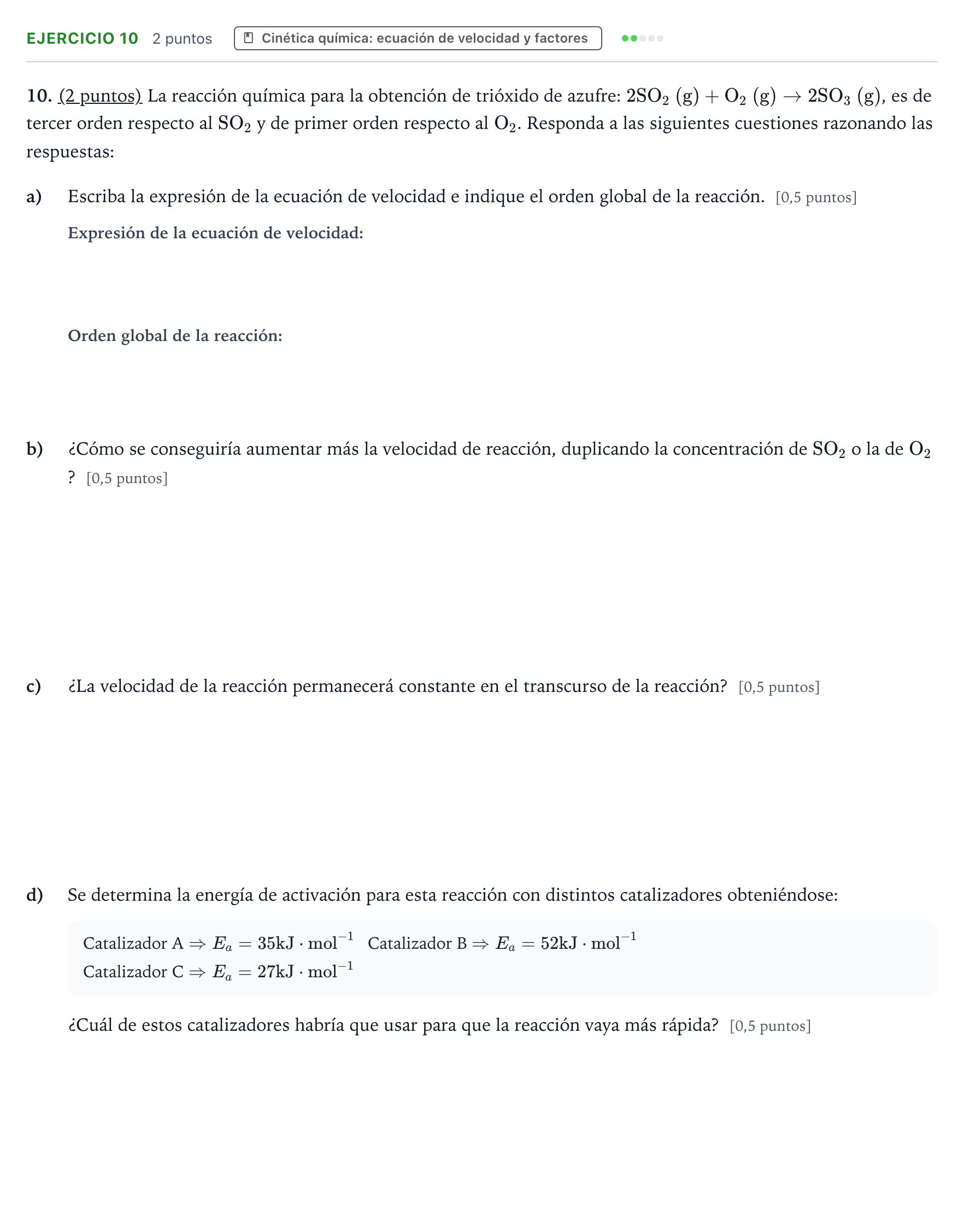 Enunciado: Problema 10 · Química PAU Aragón Extraordinaria 2022
