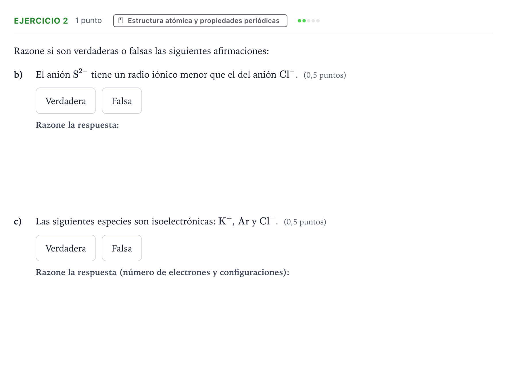 Enunciado: Ejercicio 2 - Estructura atómica y propiedades periódicas · Química PAU Aragón Extraordinaria 2022